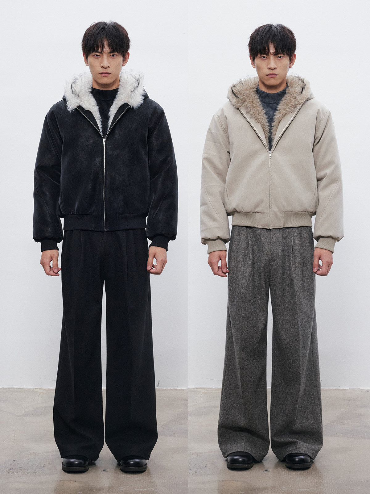 マットレザー調 フーデッド パデッドブルゾン N6463