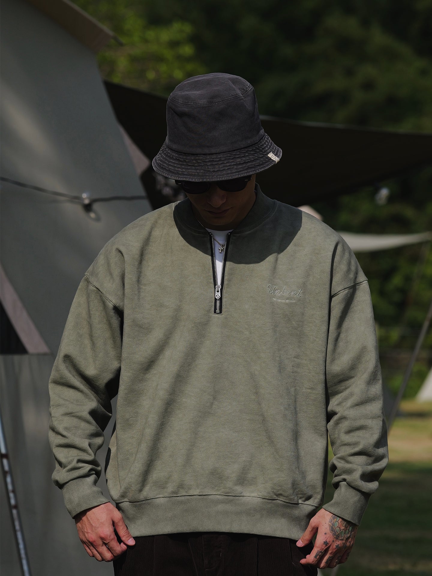 【500G】ウォッシュド ロゴ刺繍 ハーフジップスウェット N6255