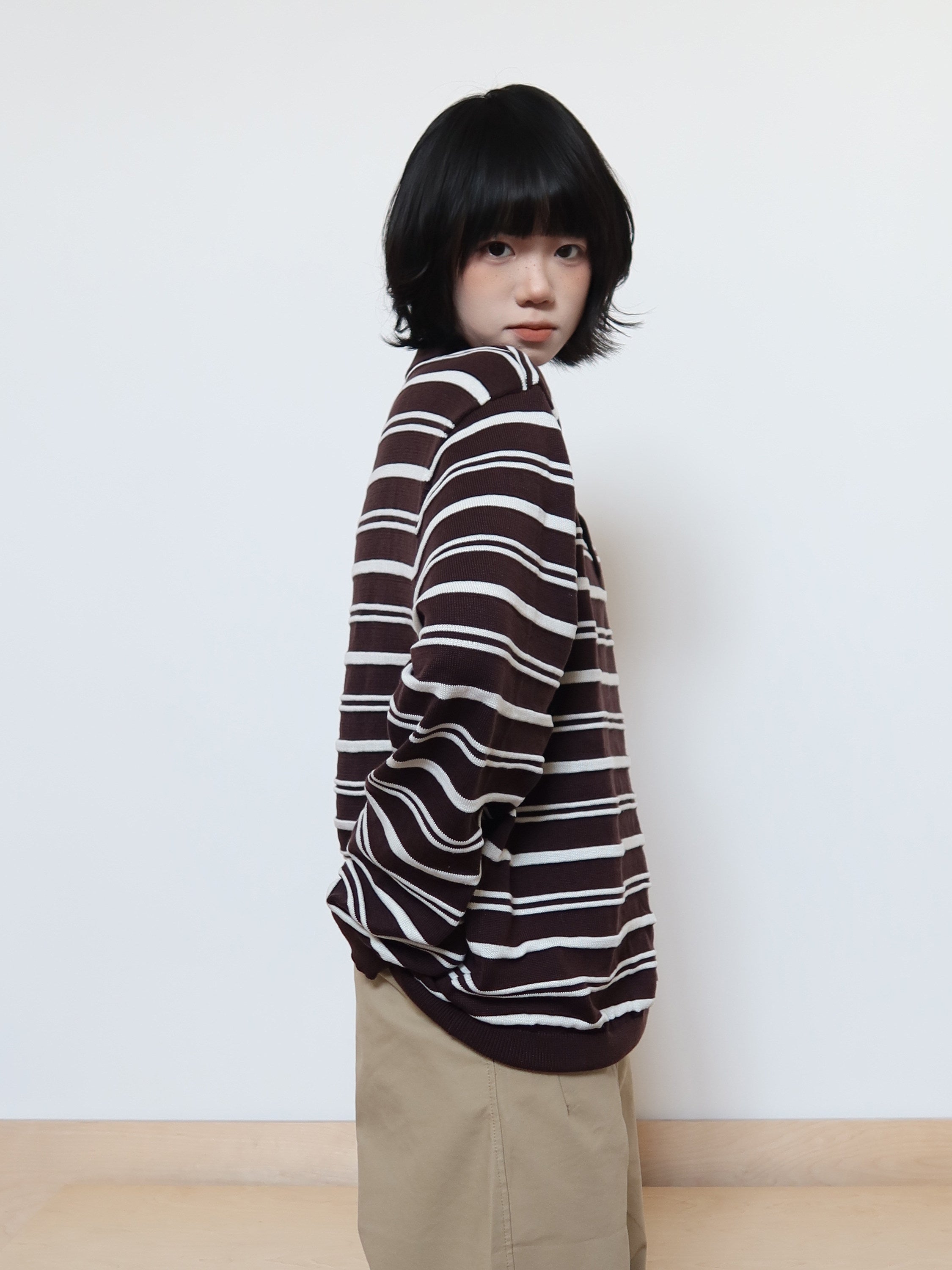 クラシックボーダー ニットポロプルオーバー N6408