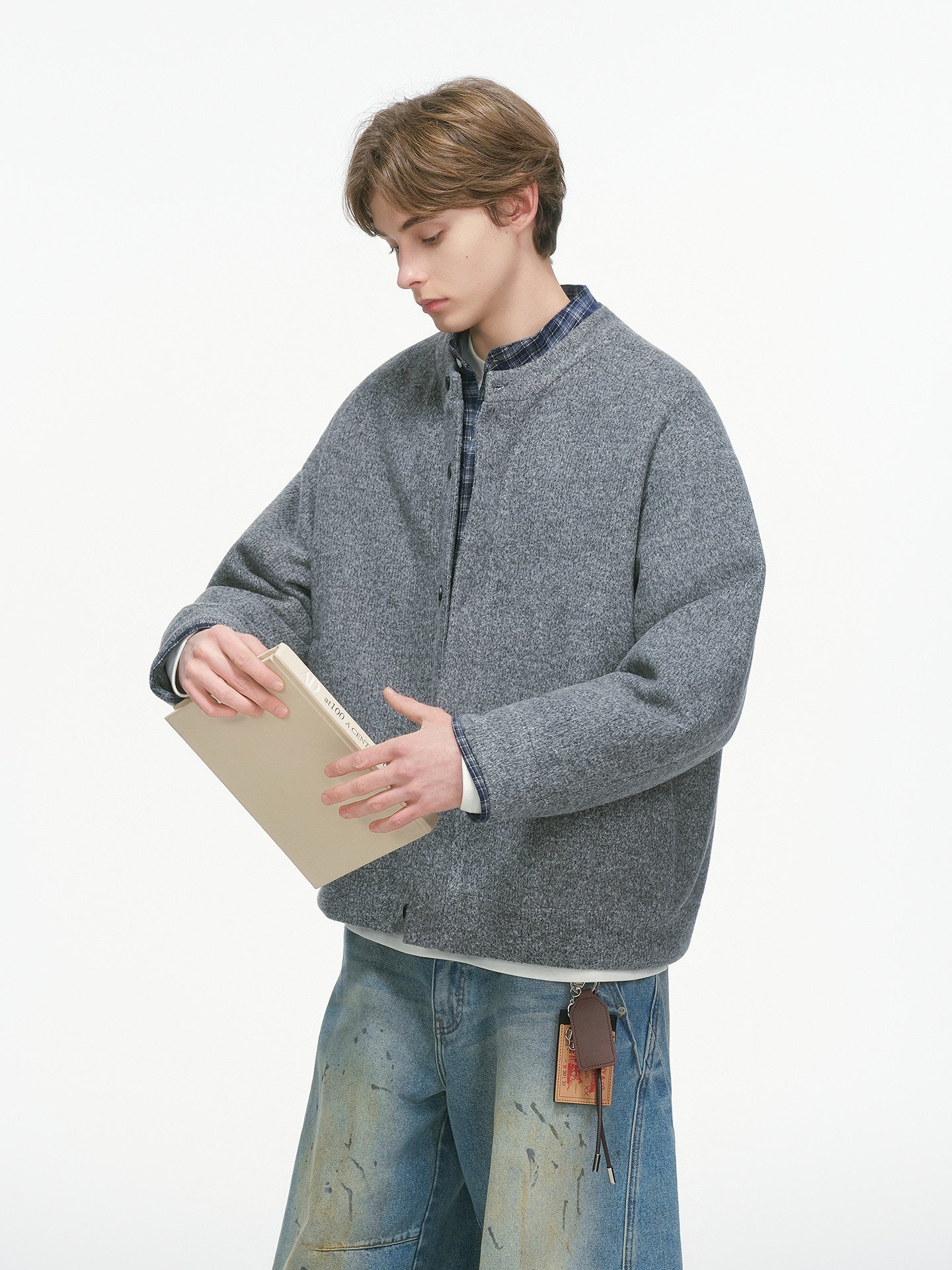 ウールモッサ×チェック 中綿入りフェイクレイヤードダウン N6334