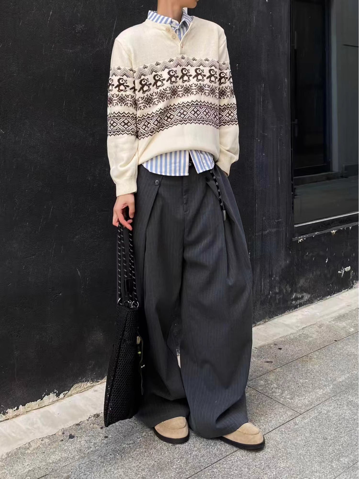 ペンギンモチーフ・フェアアイルヘンリーニット N6037