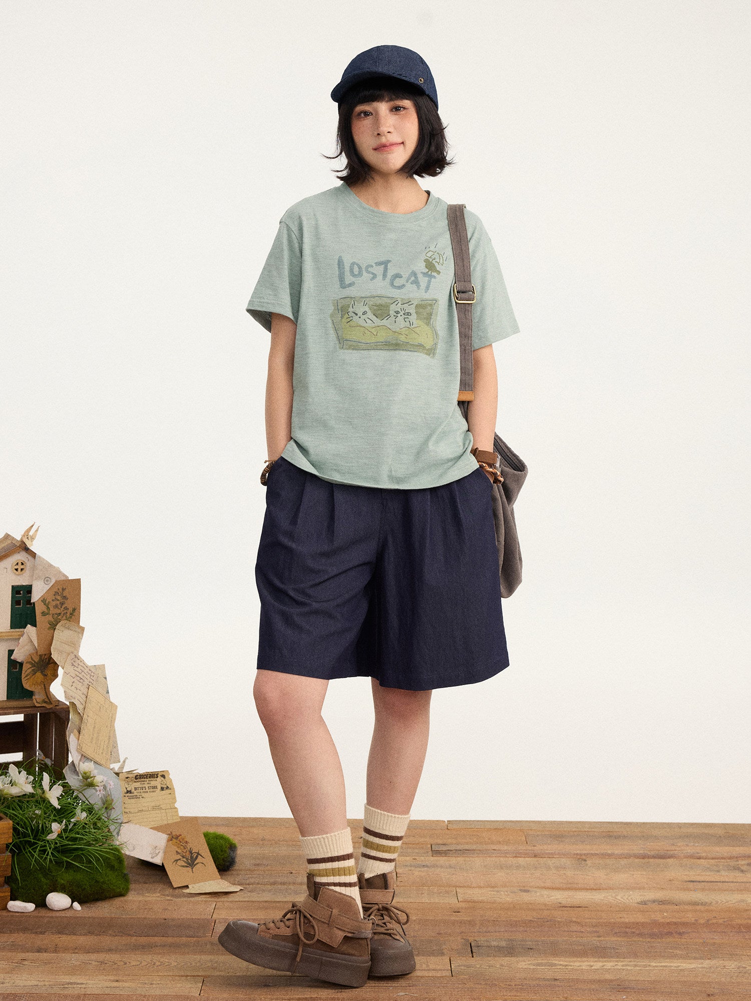 LOST CAT スラブコットン デジタルプリント Tシャツ N6996