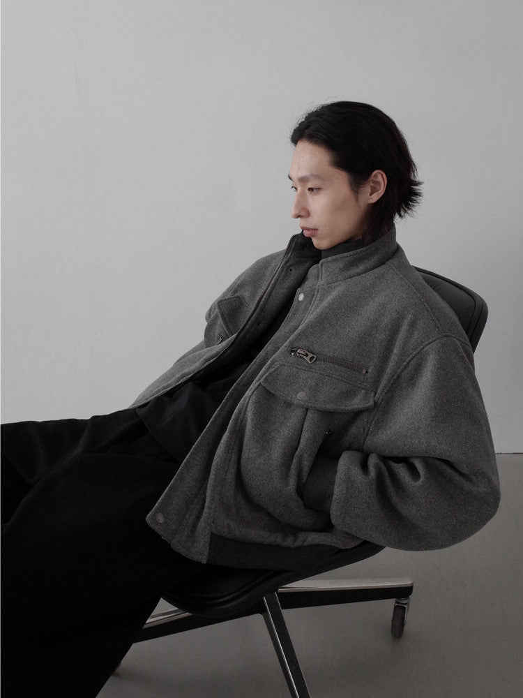 スタンドカラー ウール調ボクシーワークジャケット N6349