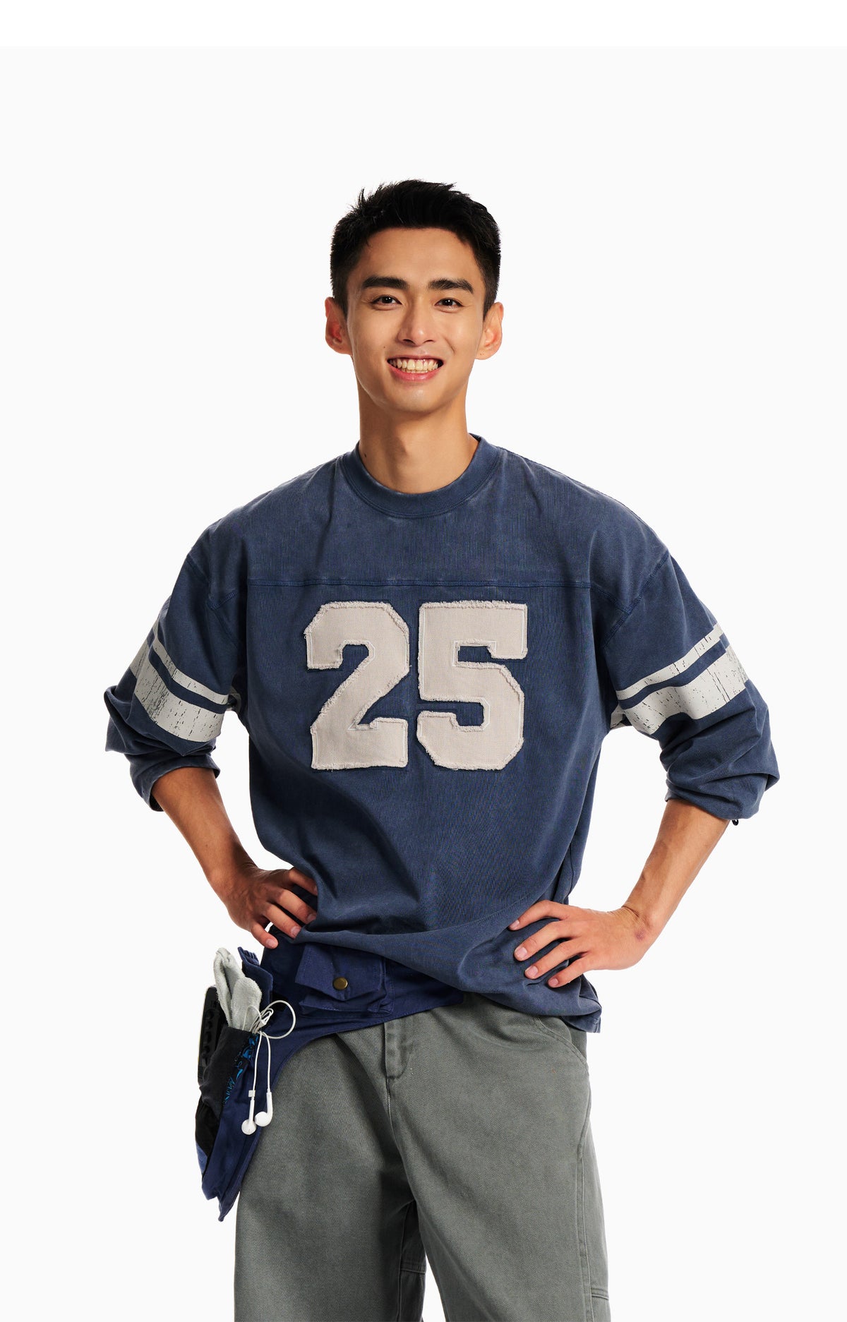 ナンバーパッチウォッシュフットボールロングTシャツ N7401