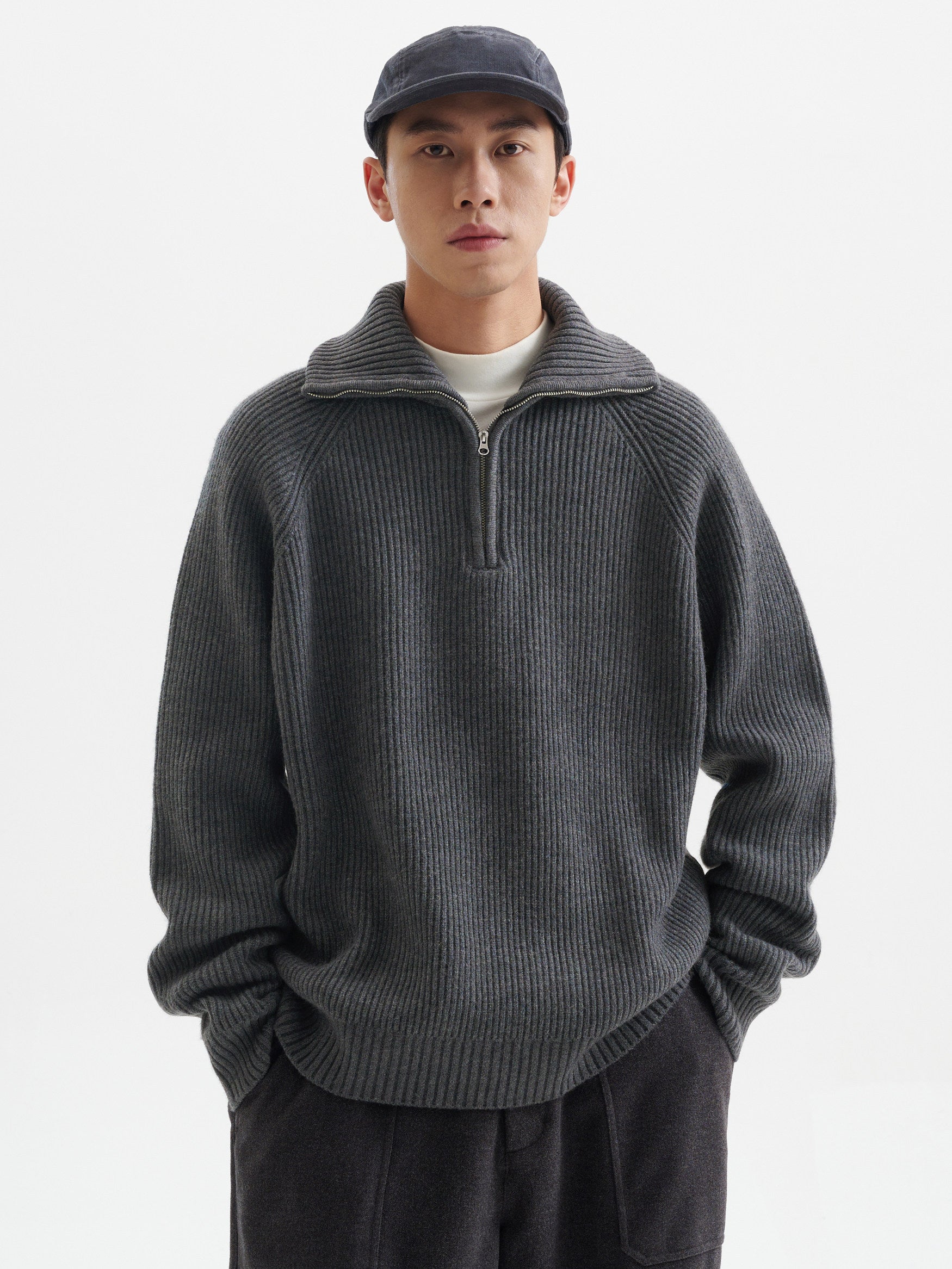 ハーフジップ ハイネック レトロニットプルオーバー N6371