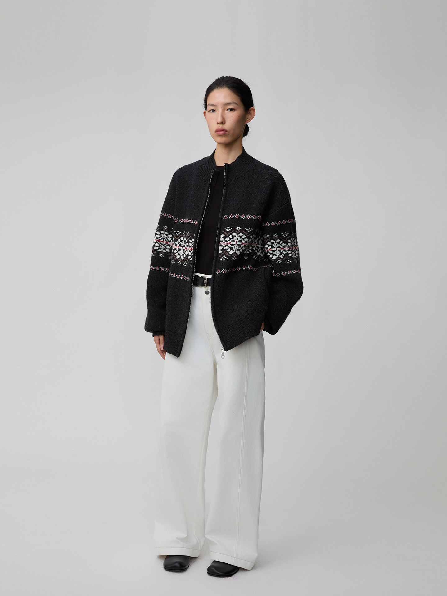 オーストラリアウール フェアアイル柄 ジップニット　N6355