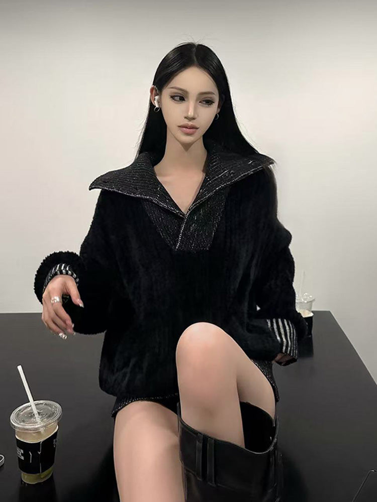 異素材切替のハイネック・モードニット　N6290