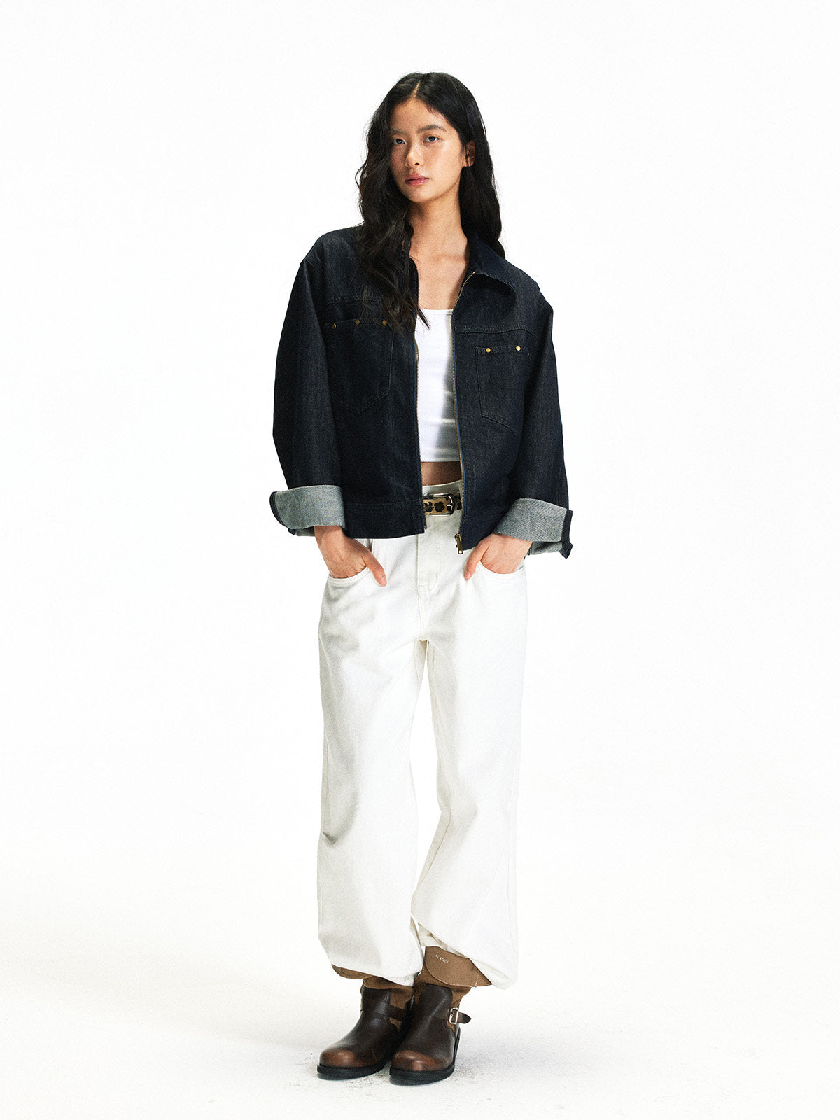 ショート丈 ブラックデニムジャケット N6644