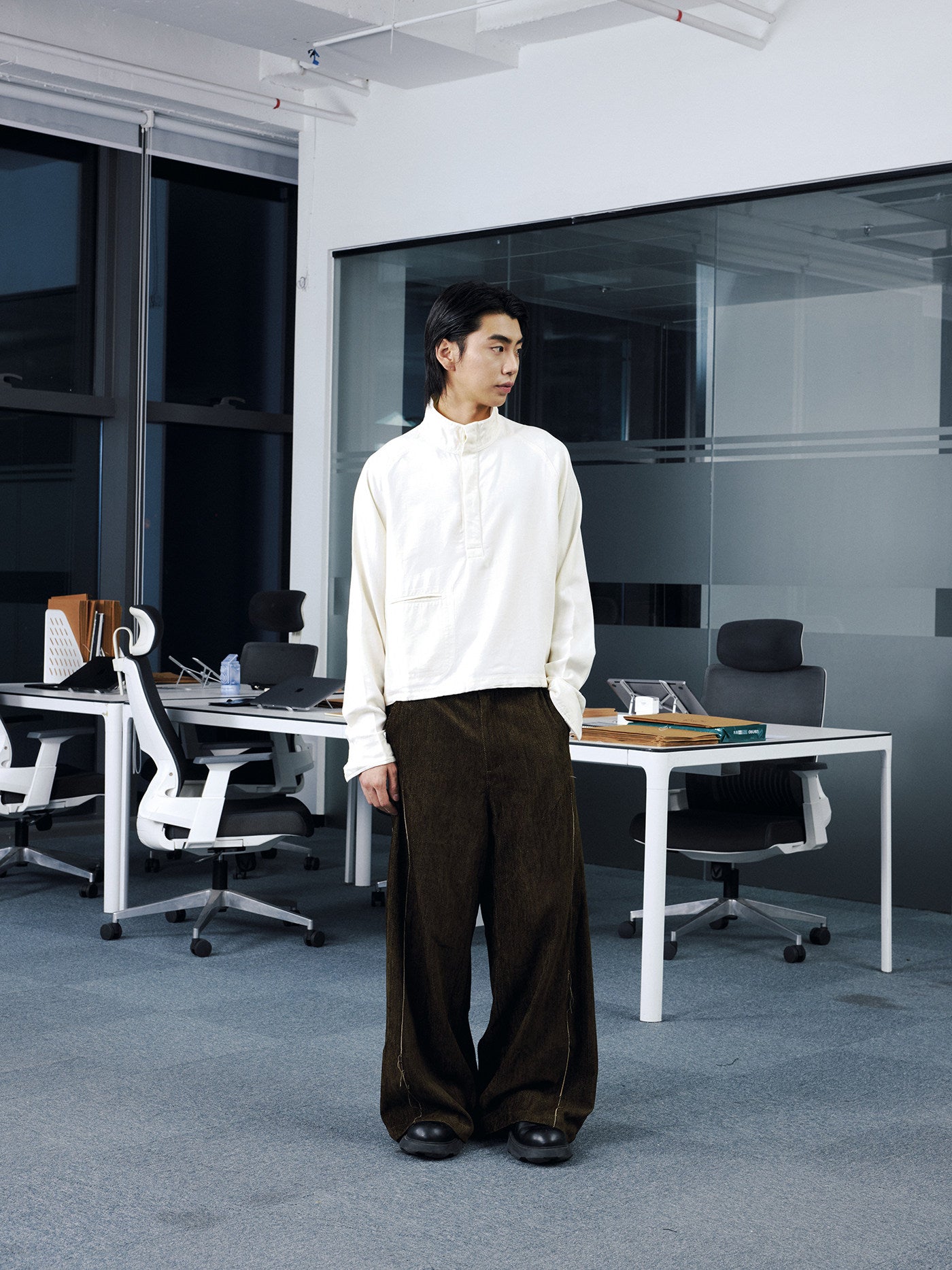 テンセル オープンカラーロンT　N6645