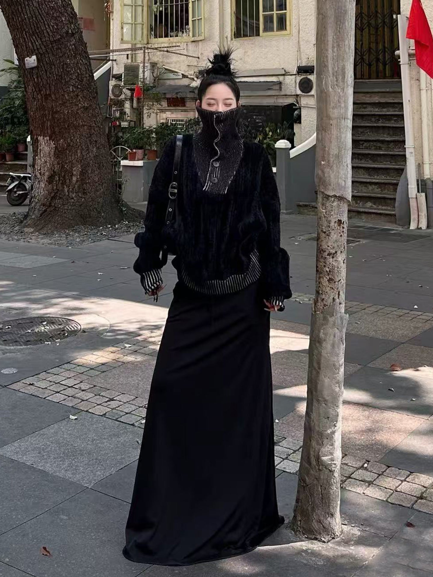 異素材切替のハイネック・モードニット　N6290