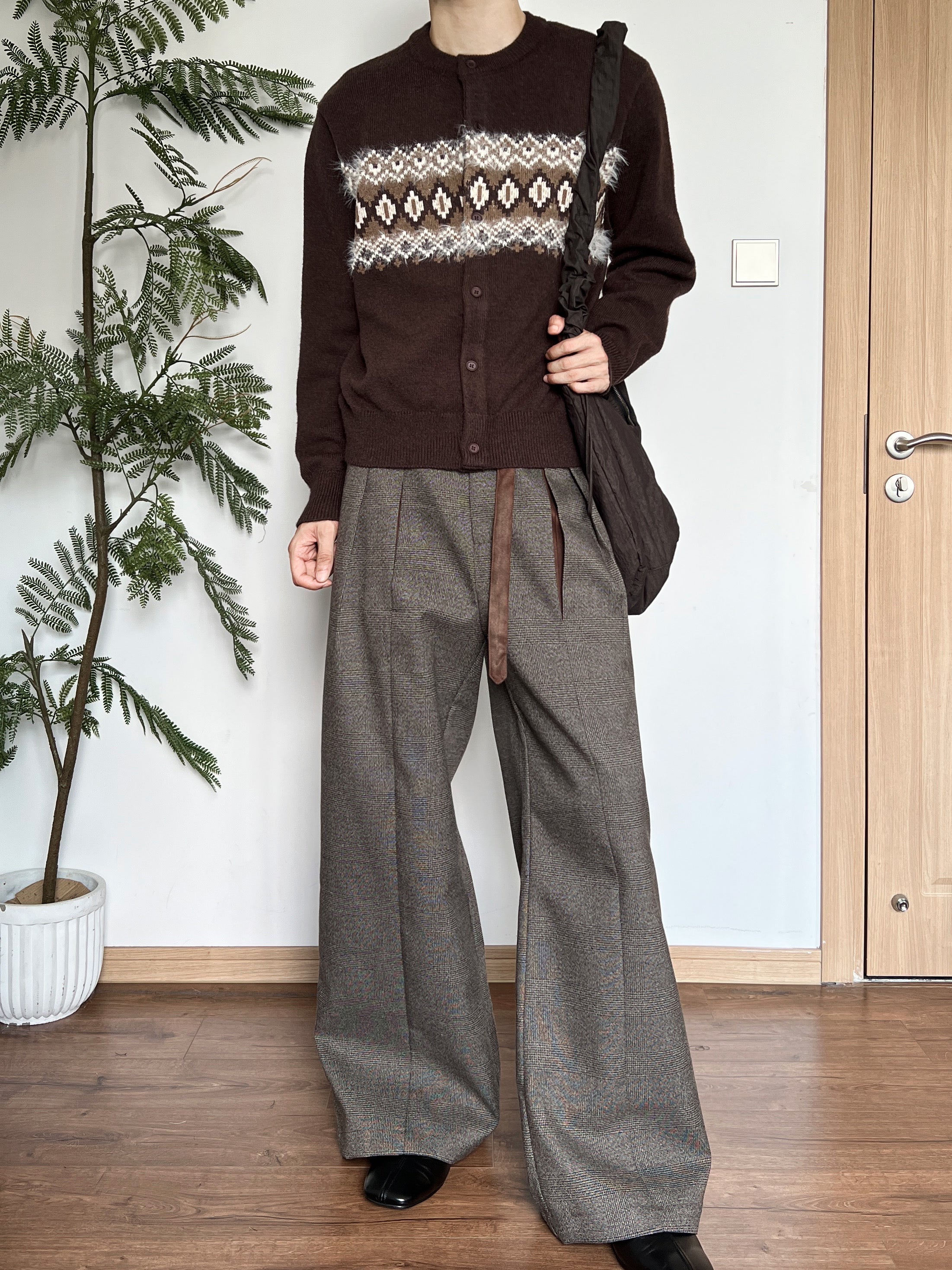 スエードディテール・千鳥格子・Aラインプリーツパンツ　N6180