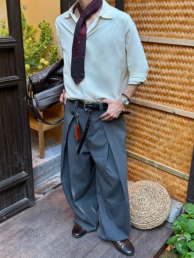 ピンストライプ Aライン ワイドスラックス N6625