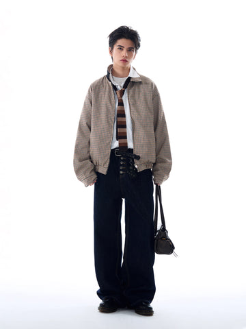 千鳥格子柄リバーシブルビッグブルゾン N5896