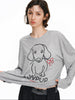 ラインアート・ドッグ グラフィック ロンT / Flower dog print T-shirt   N5607