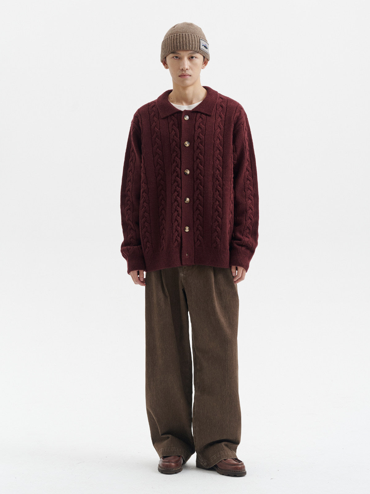 ケーブル編みルーズフィット ニットカーディガン　N6386