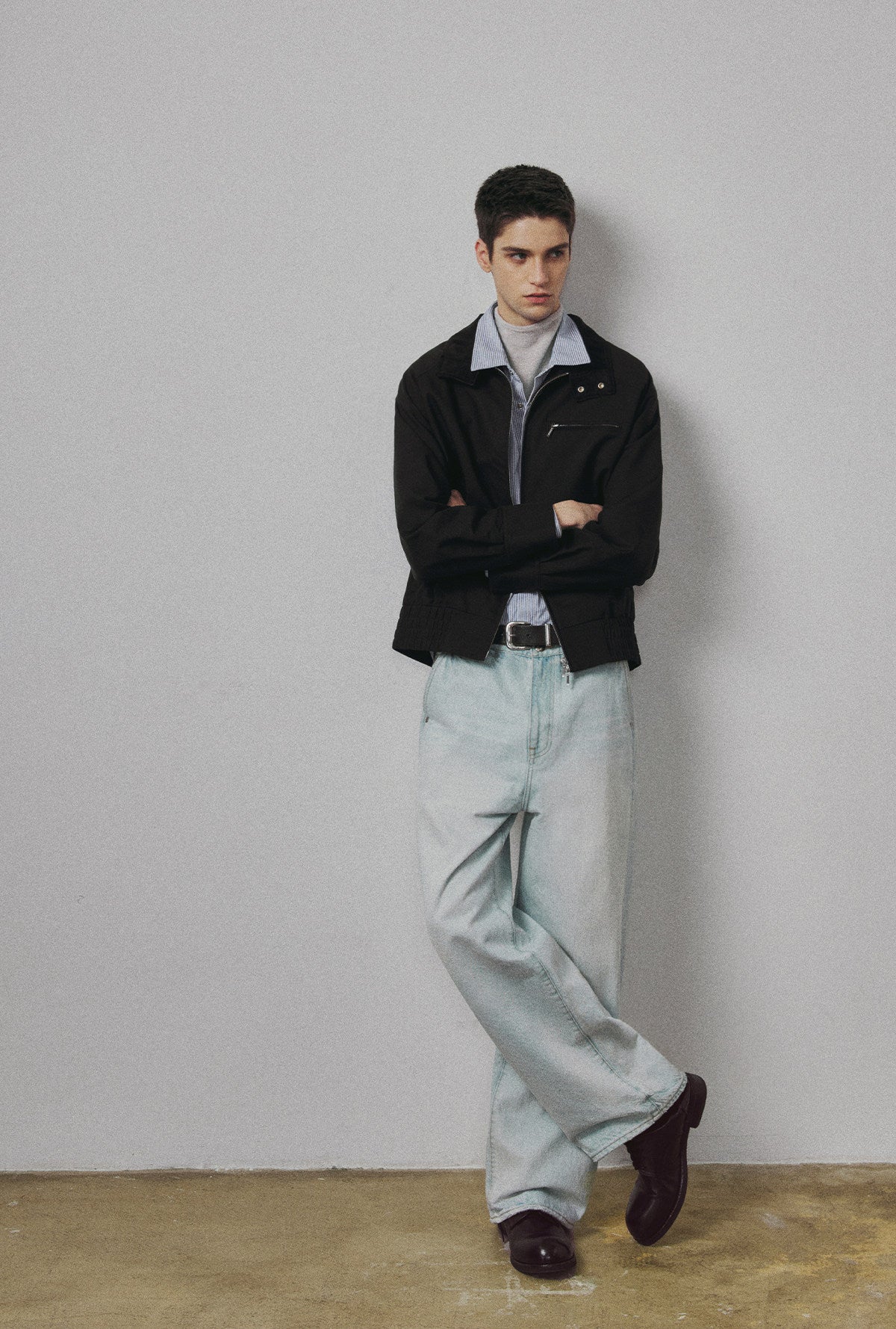 BEHALF クリームアイスブルー ワイドストレートデニム　N6604