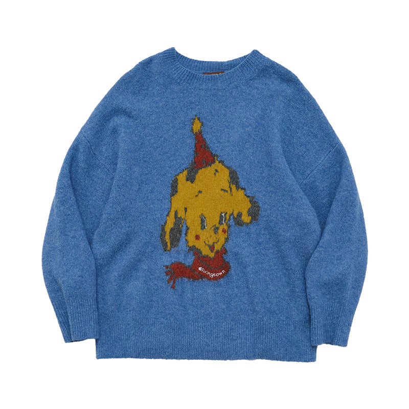 レトロ犬グラフィック ルーズフィットニットセーター　N6278