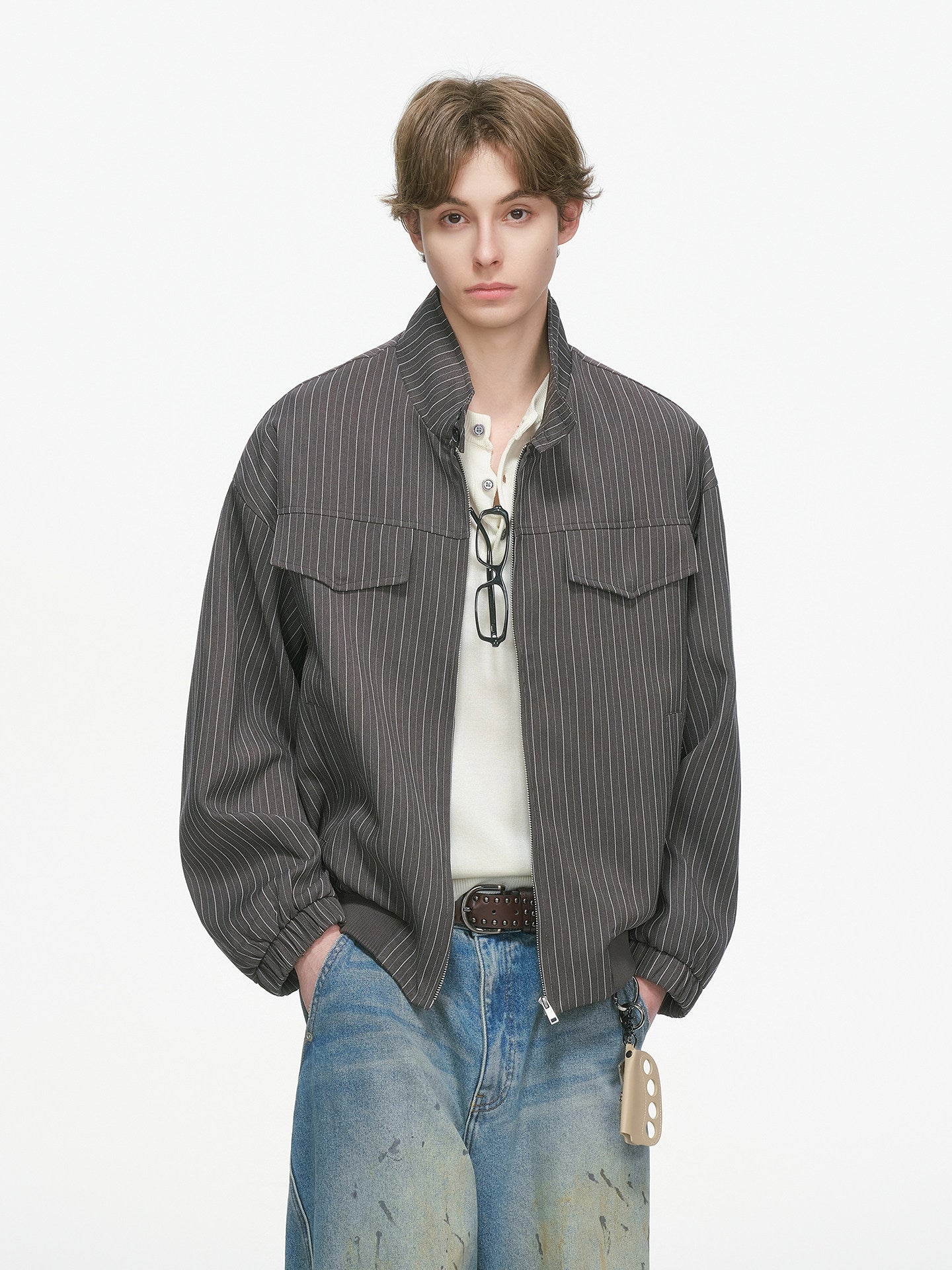 オールドマネーストライプボクシージップジャケット N6336