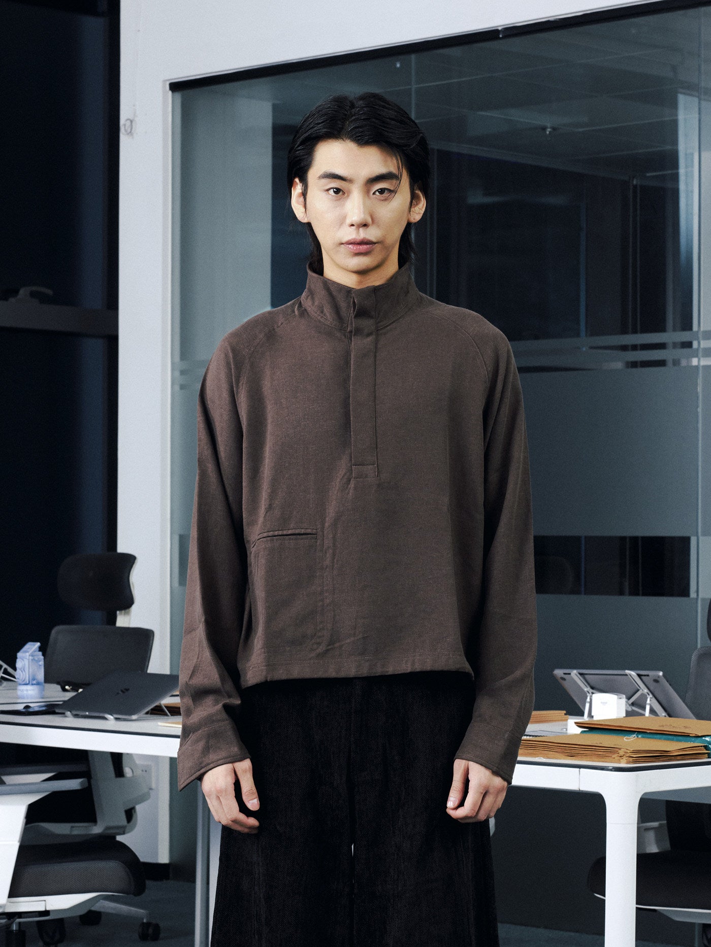 テンセル オープンカラーロンT　N6645