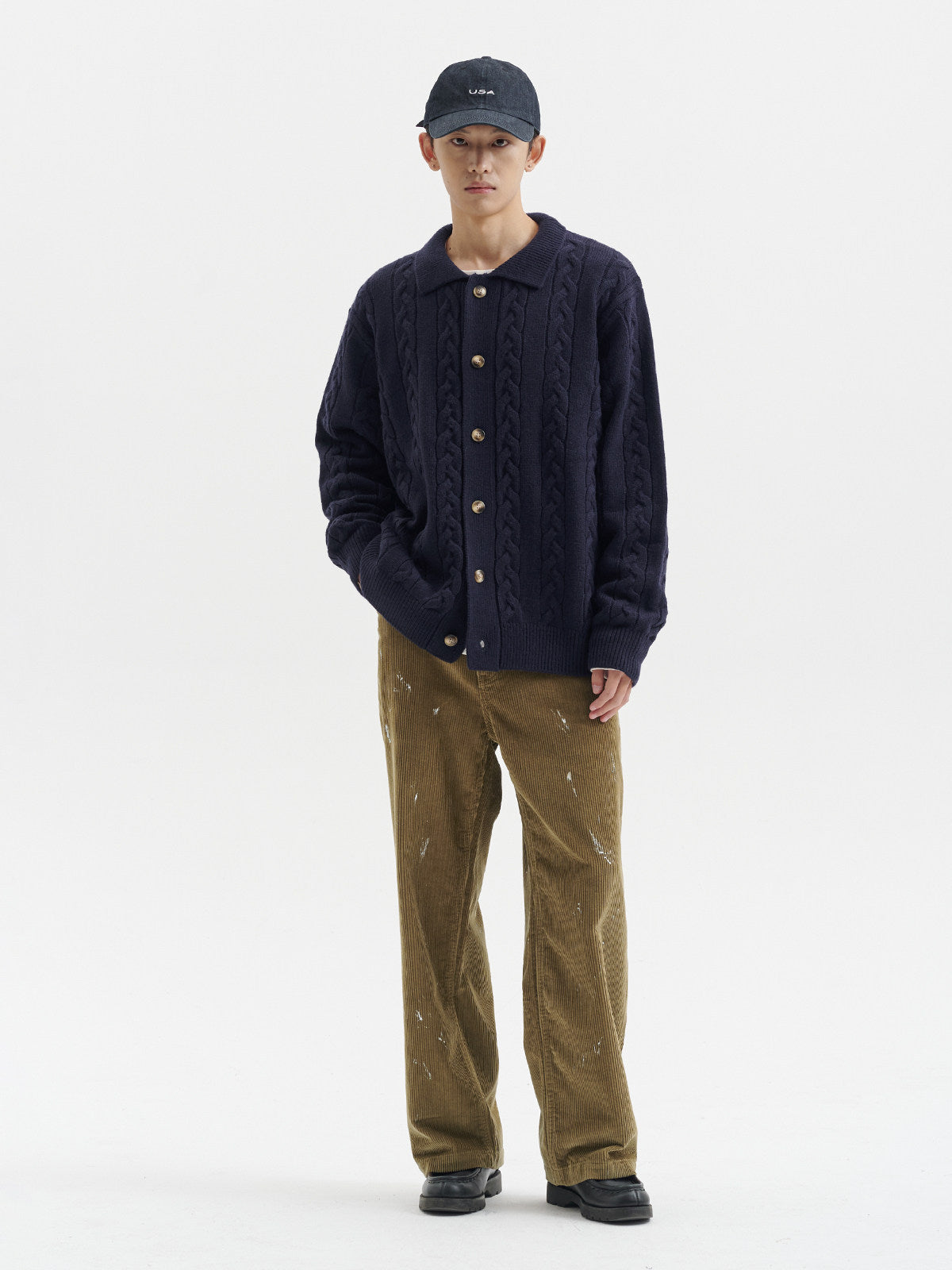 ケーブル編みルーズフィット ニットカーディガン　N6386