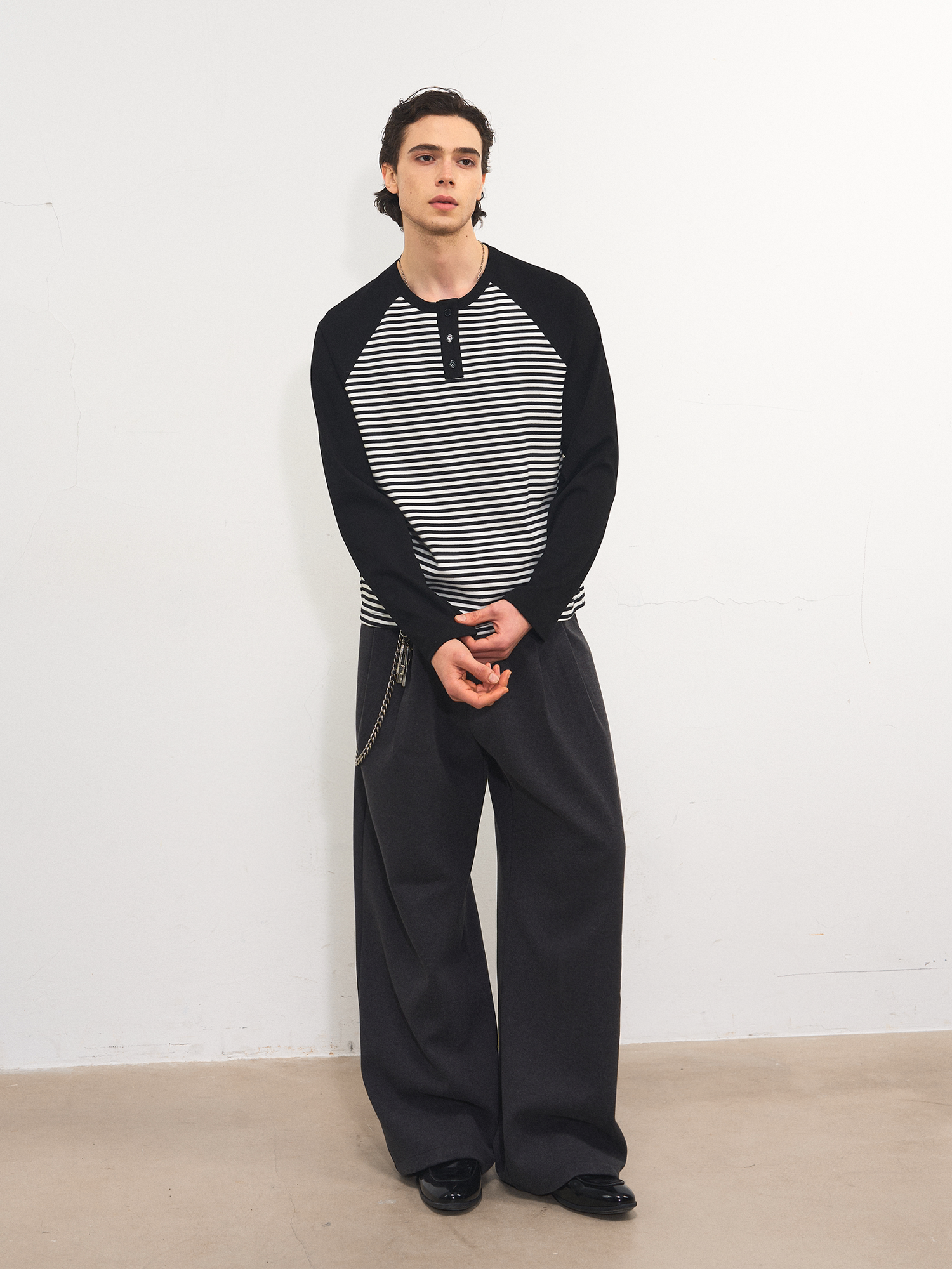 配色ボーダー ラグラン ヘンリーロングT　N6584