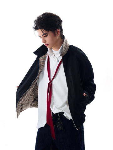 千鳥格子柄リバーシブルビッグブルゾン N5896