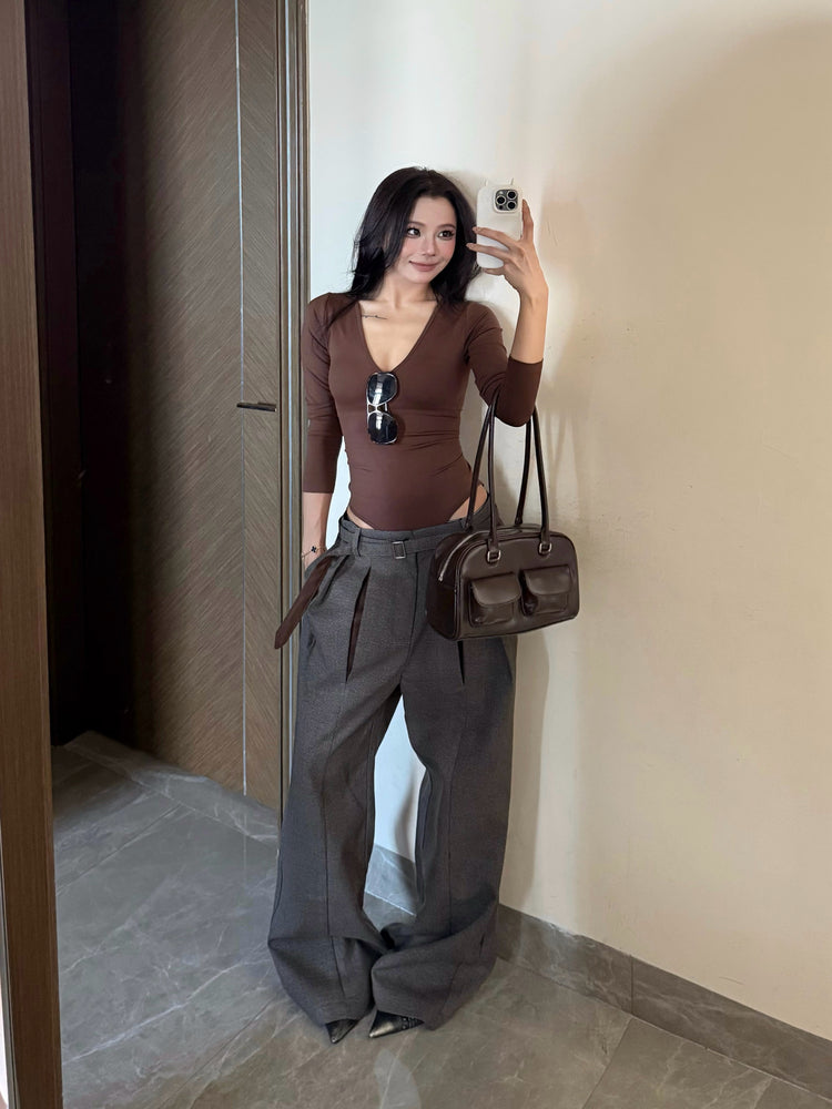 スエードディテール・千鳥格子・Aラインプリーツパンツ　N6180