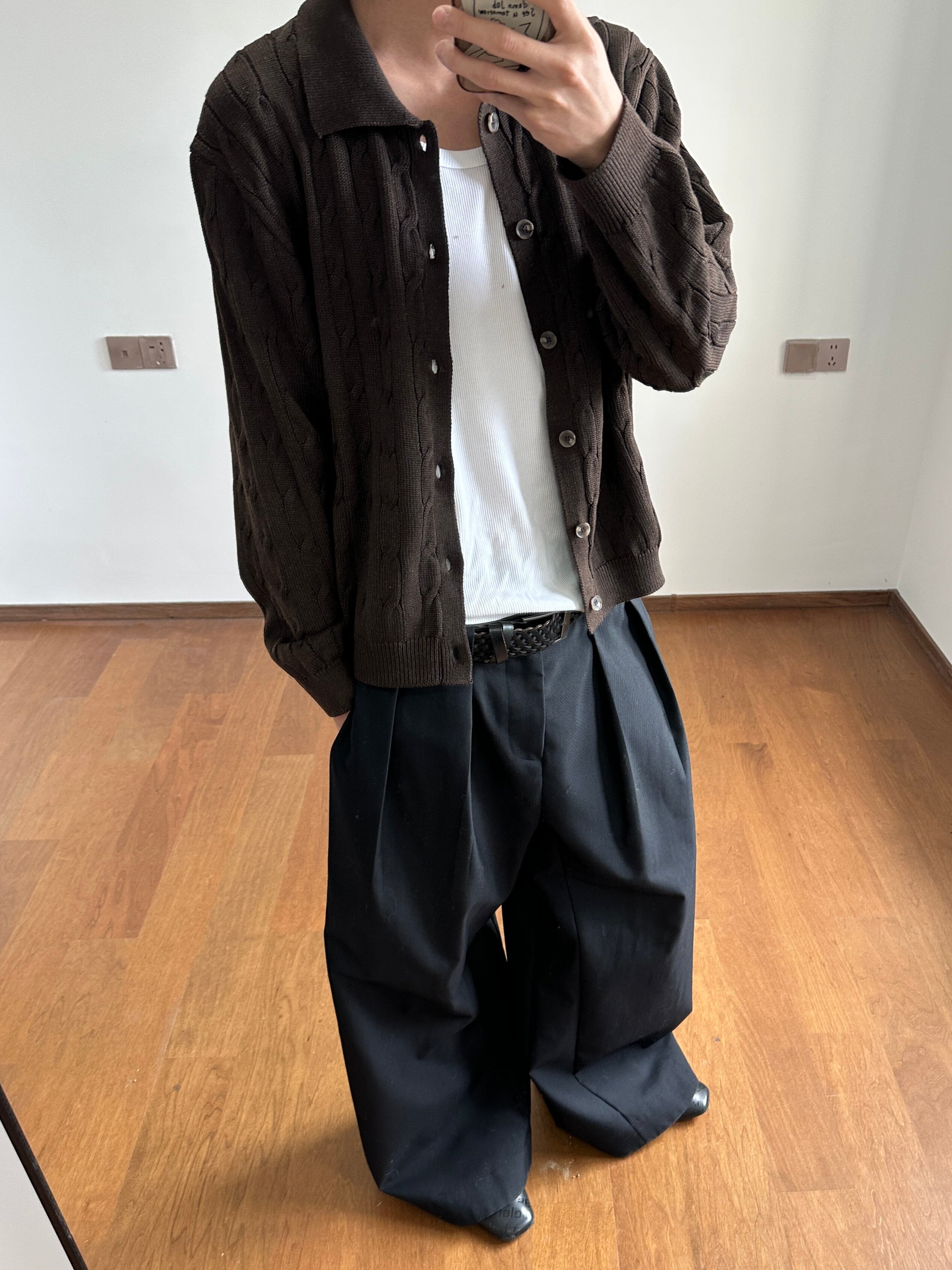 ケーブル編み コットンPOLOカーデ　N6701