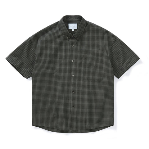 Cotton Sand-Washed Checked Short-Sleeve Shirt N7110