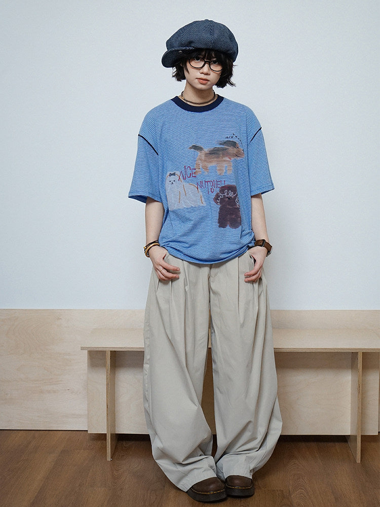 ボーダー アニマルグラフィック リンガーTシャツ N6866