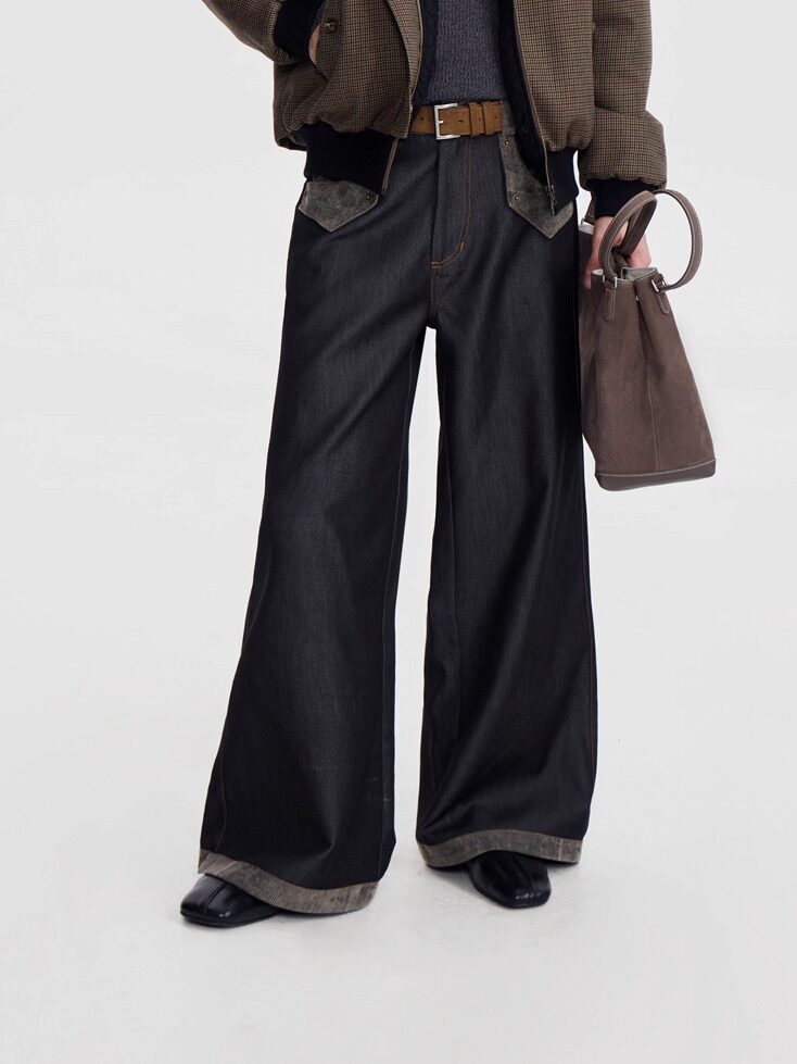 スエード切替 ワイドカーゴ デニムパンツ　N6611