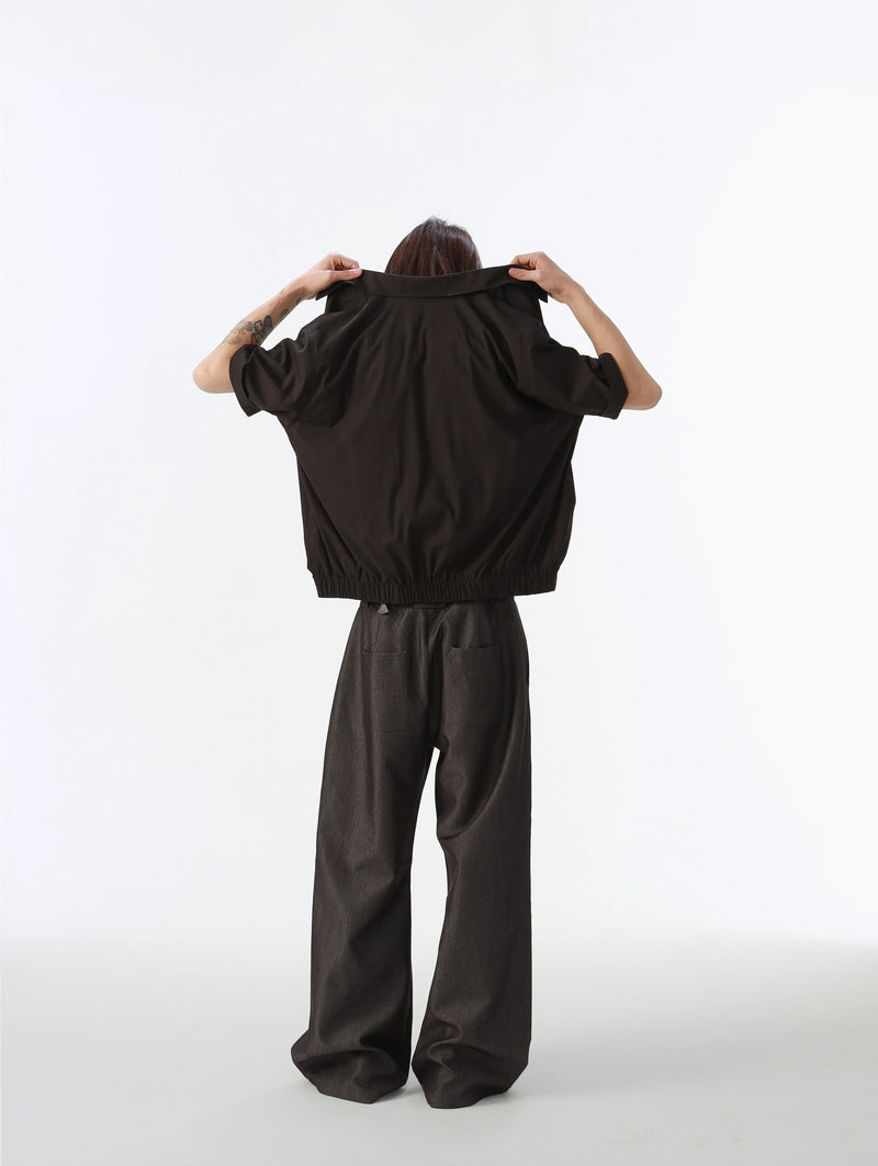 クロップド丈 裾シャーリング 半袖シャツ /  Shirred Shirt  N5563