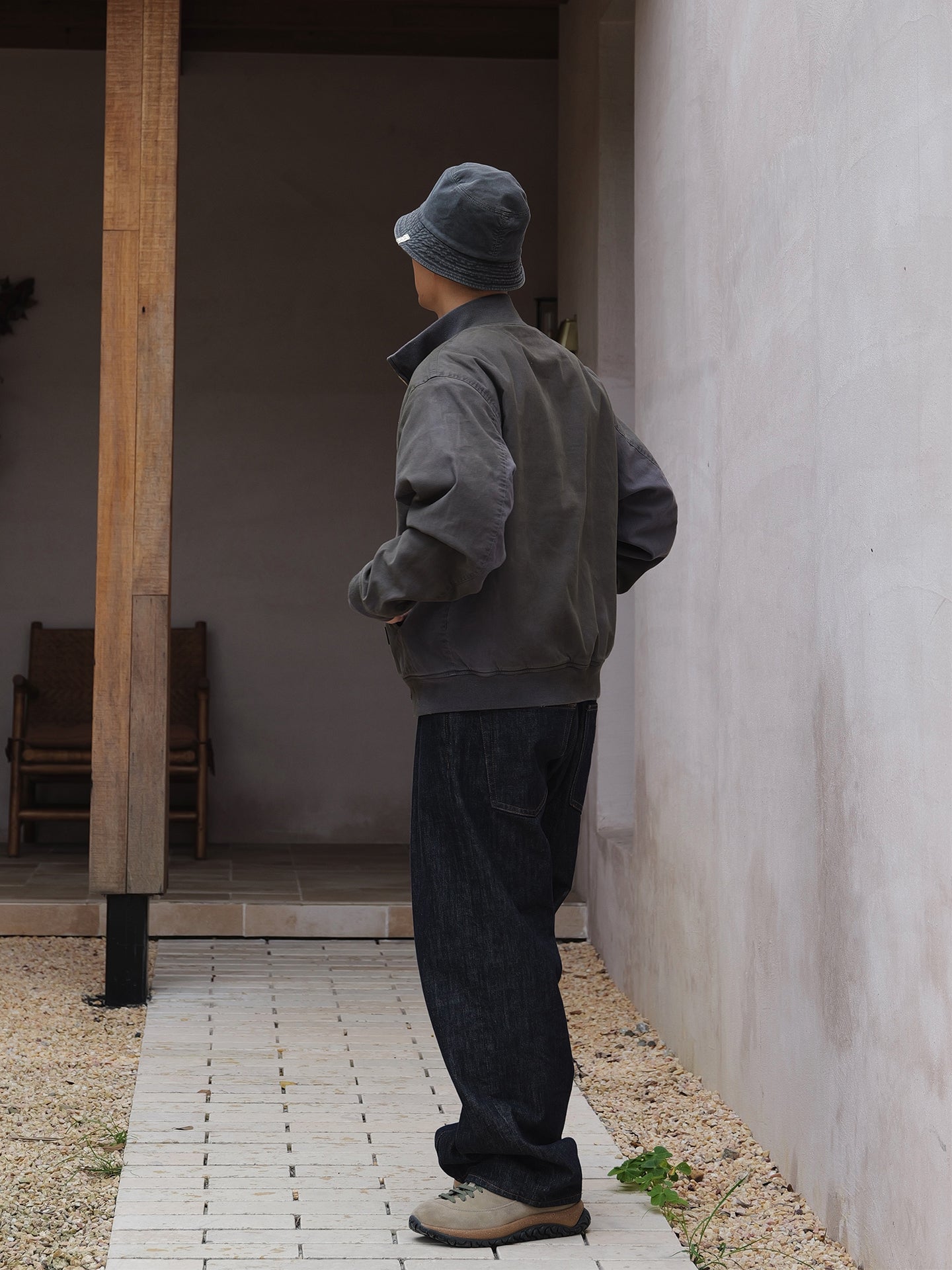 スプレーダイ＆ダメージ加工・裏起毛・スタンドカラーブルゾン　N6221