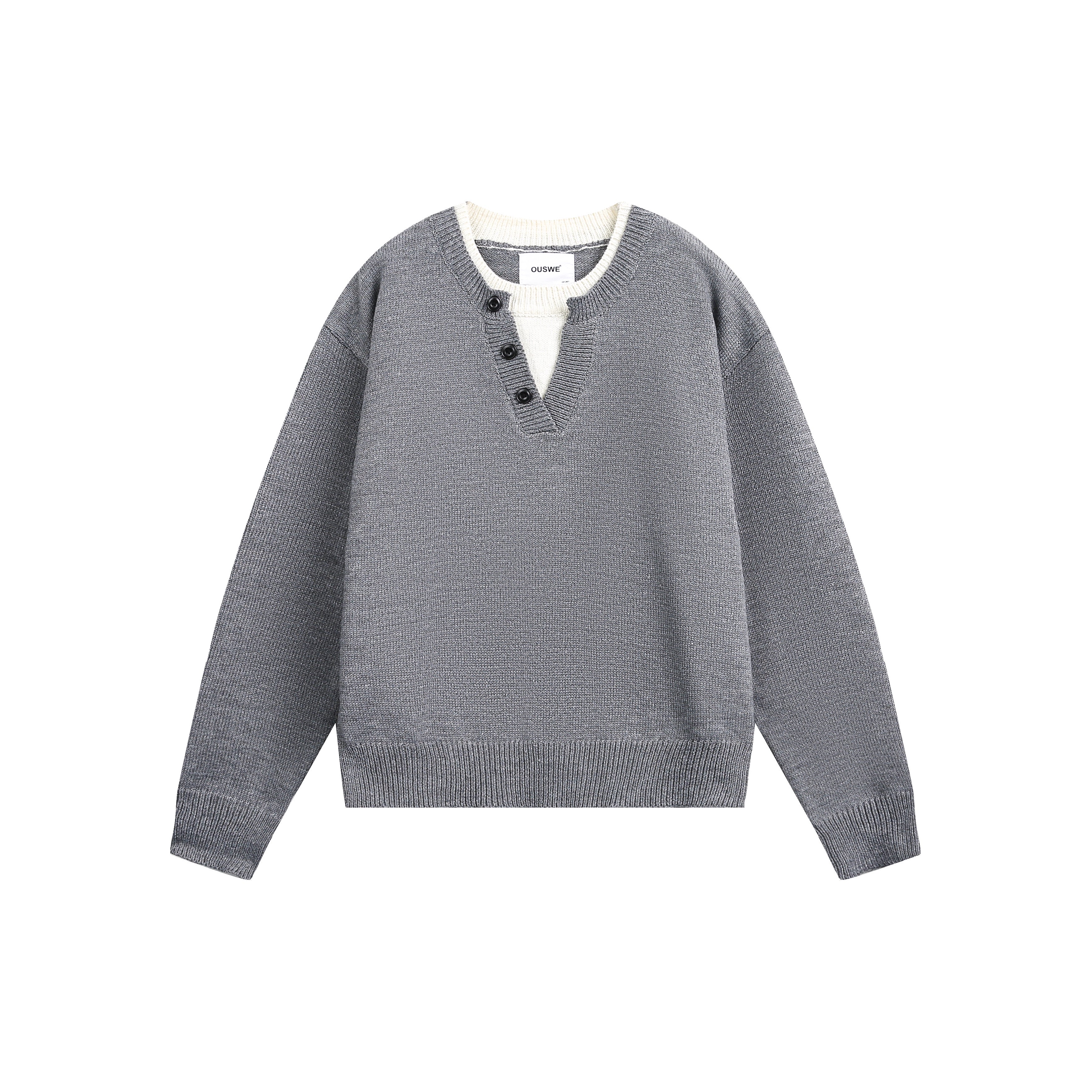 フェイクレイヤード・ヘンリーネックニット　N6013