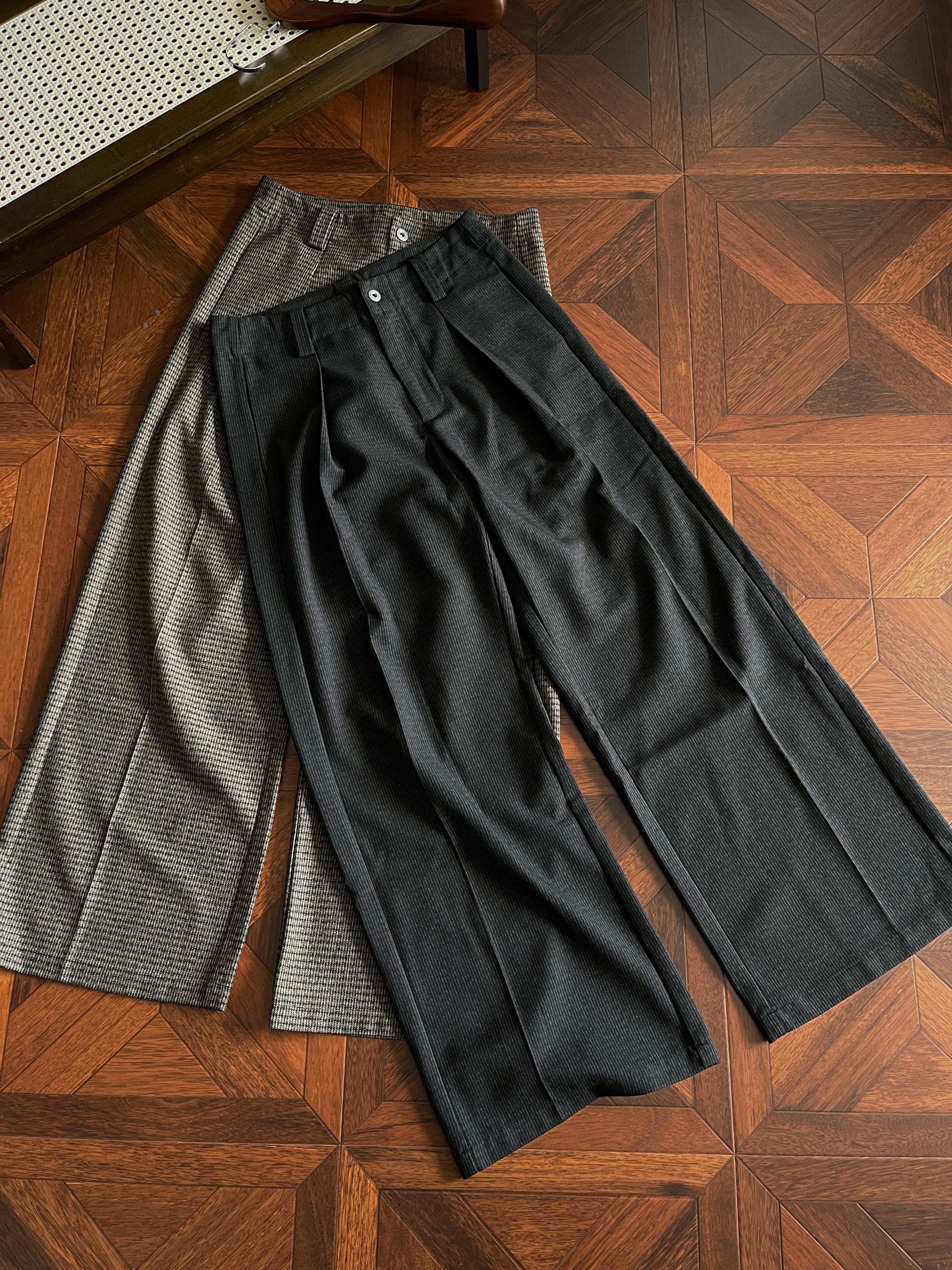 ウール混 千鳥ストライプワイドスラックス N6631