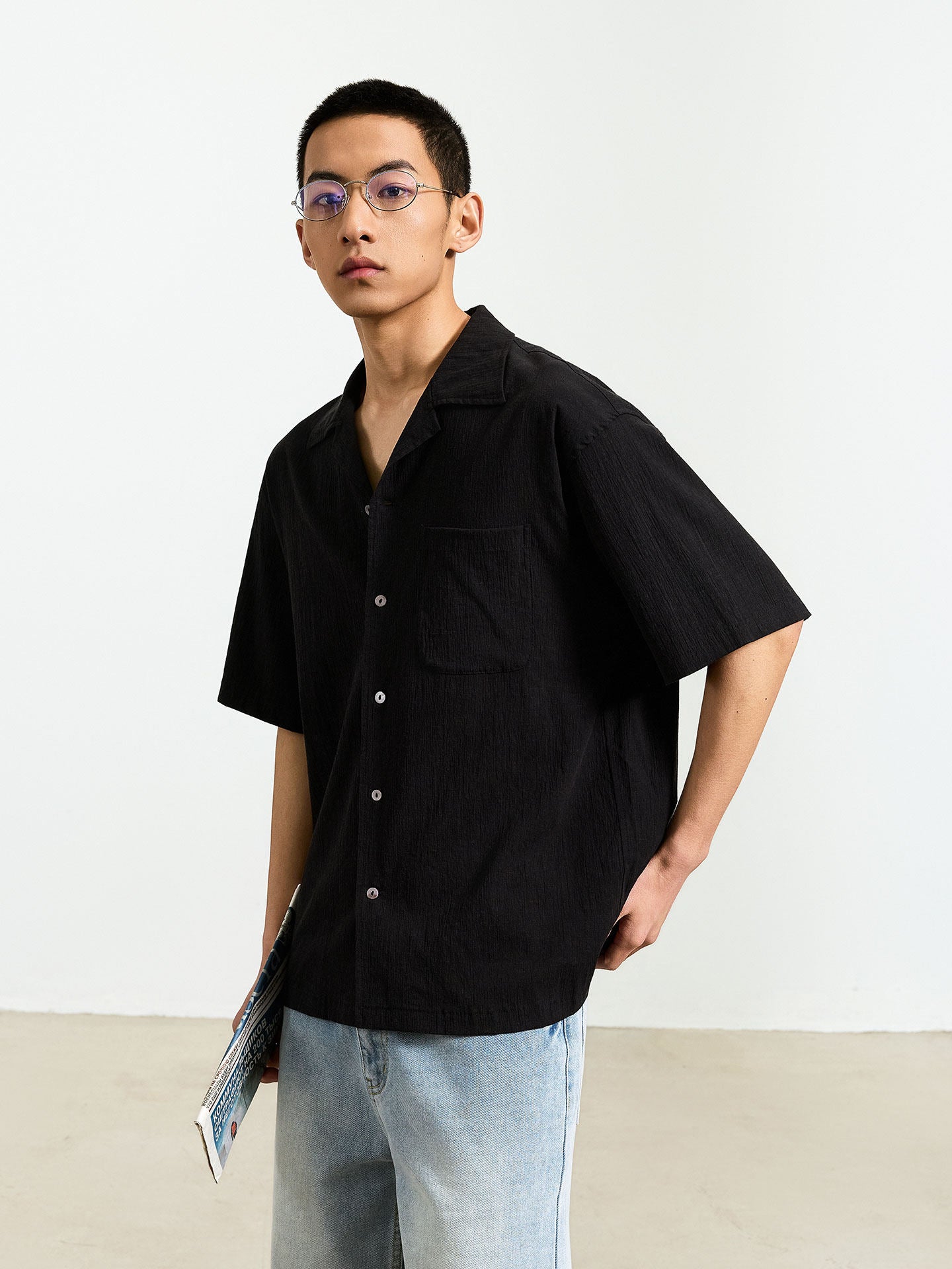 エアリーオープンカラー半袖シャツ　　N6775