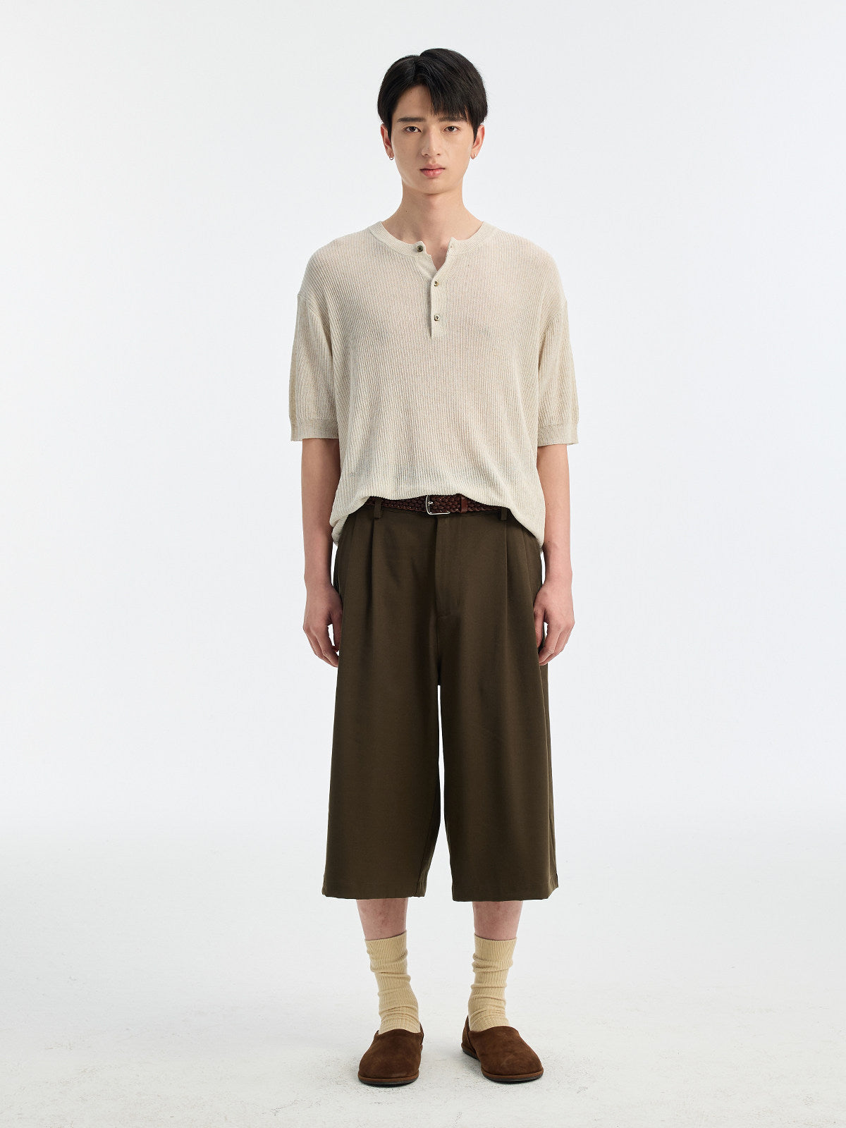 リネン混ハーフボタンニットT N6825