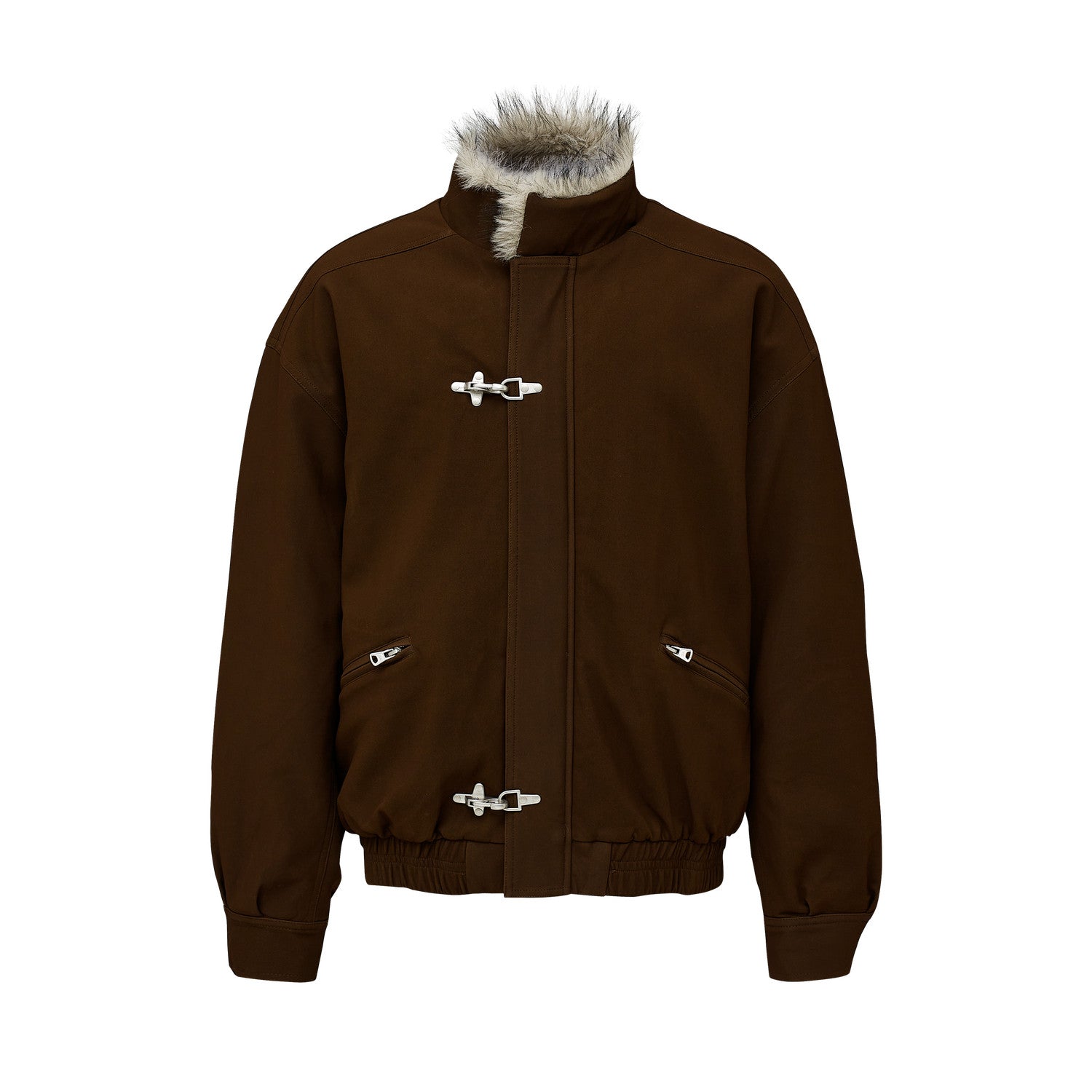 フェイクミンクファー 襟付きフライトバックルジャケット　N6354