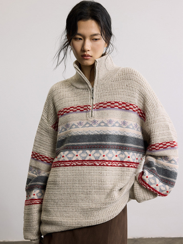 フェアアイル柄 ハーフジップ ハイネックニット N6555