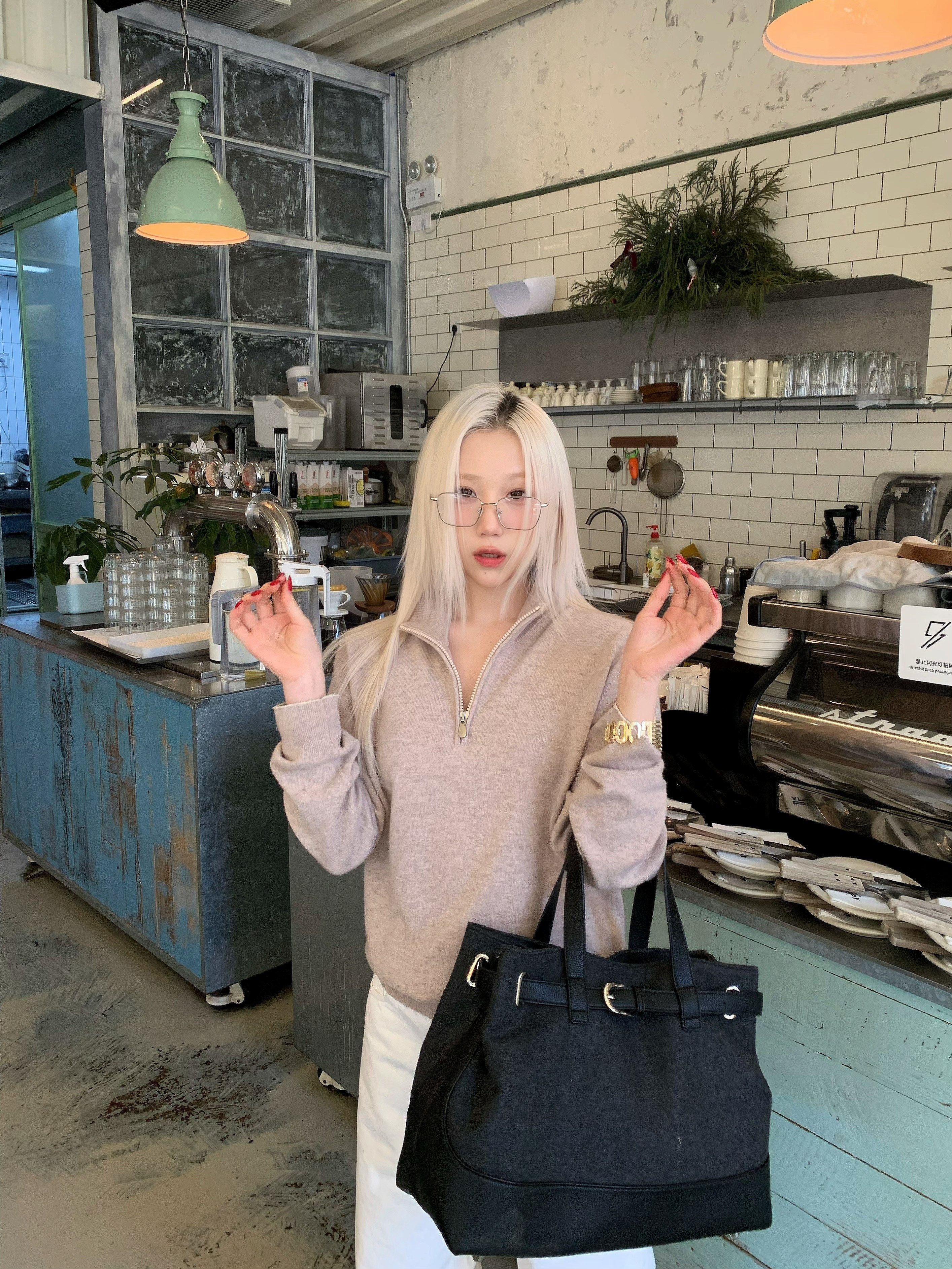 ウール×PUレザー バインディング 3wayトートバッグ　N6864