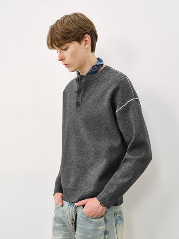 ヘンリーネック高密度編みニットセーター N5819