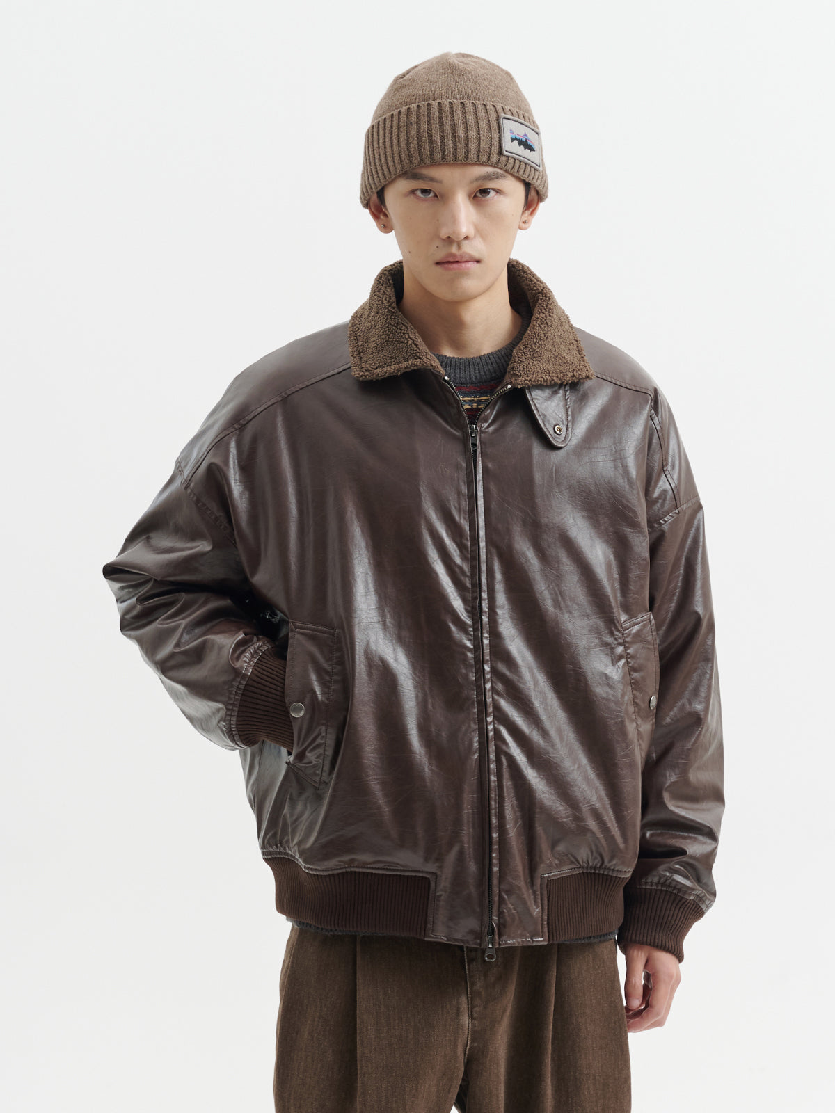 ヴィンテージPU×ボアライナー通勤ブルゾン N6291