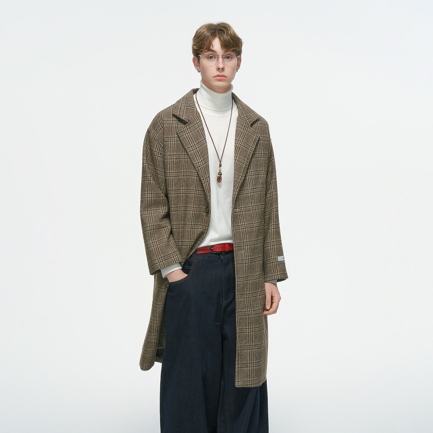 チェックウール 中綿入り ミドルレングスコート N6338