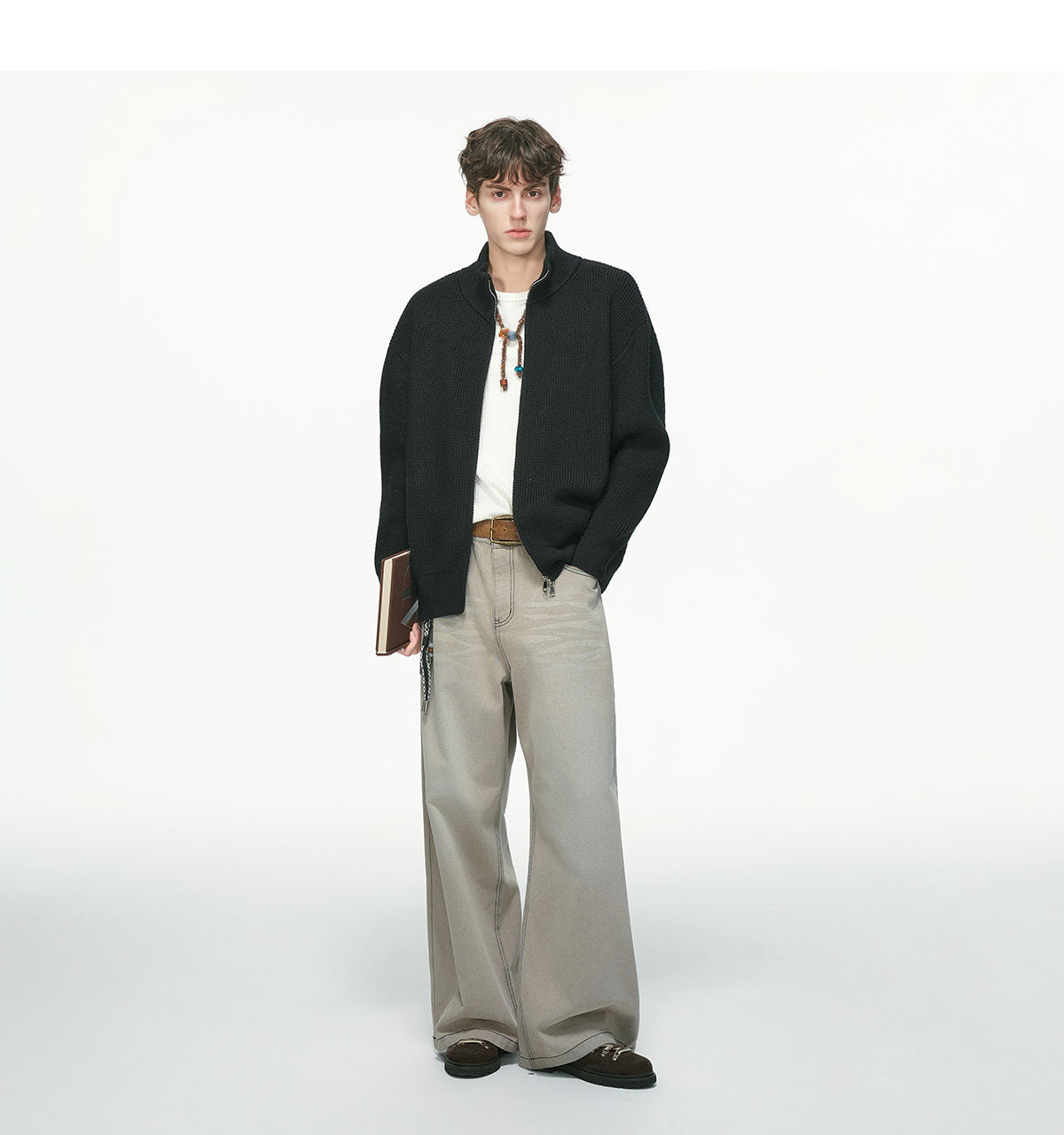 オールドマネー スタンドカラー ニットカーディガン　N6333