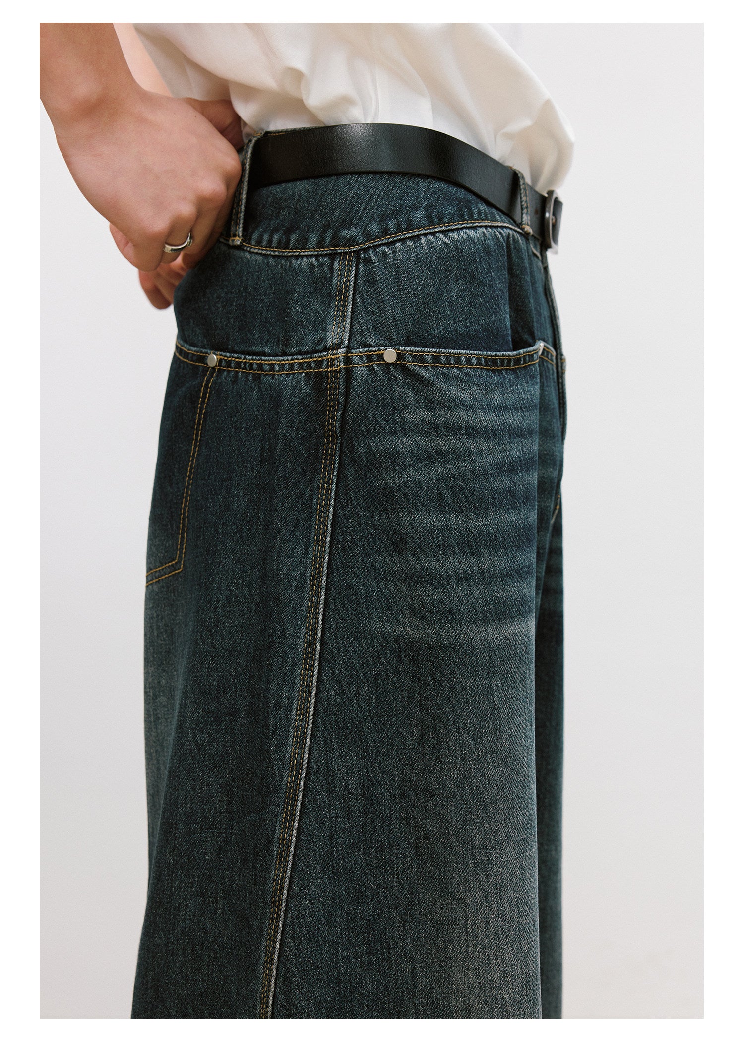 12oz リベット バイカラーステッチ ワイドデニム N6937