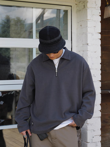 ハーフジップ刺繍入りポロカラースウェット N5833