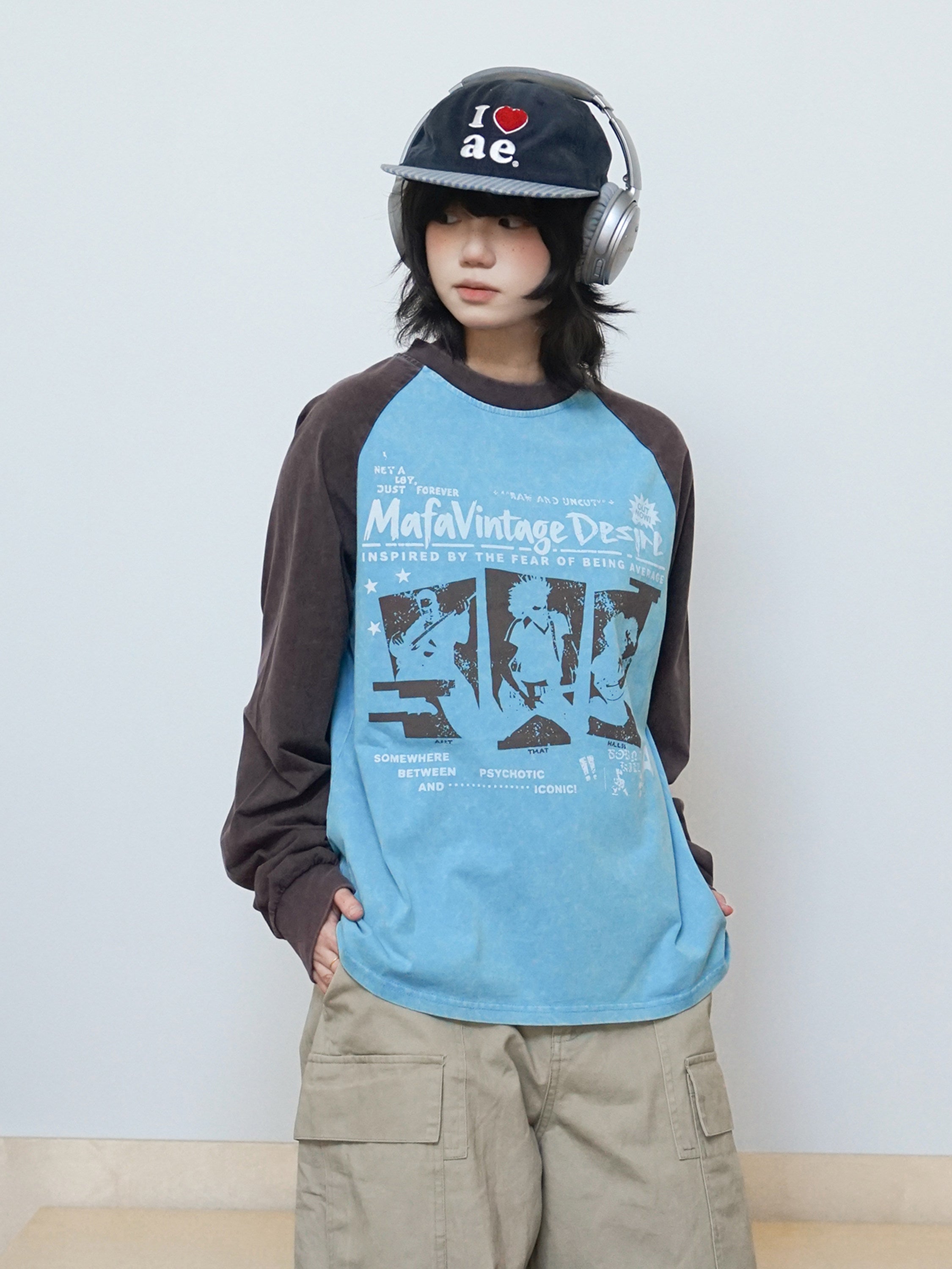 コットンラグラン袖バンドプリント長袖Tシャツ　N7251