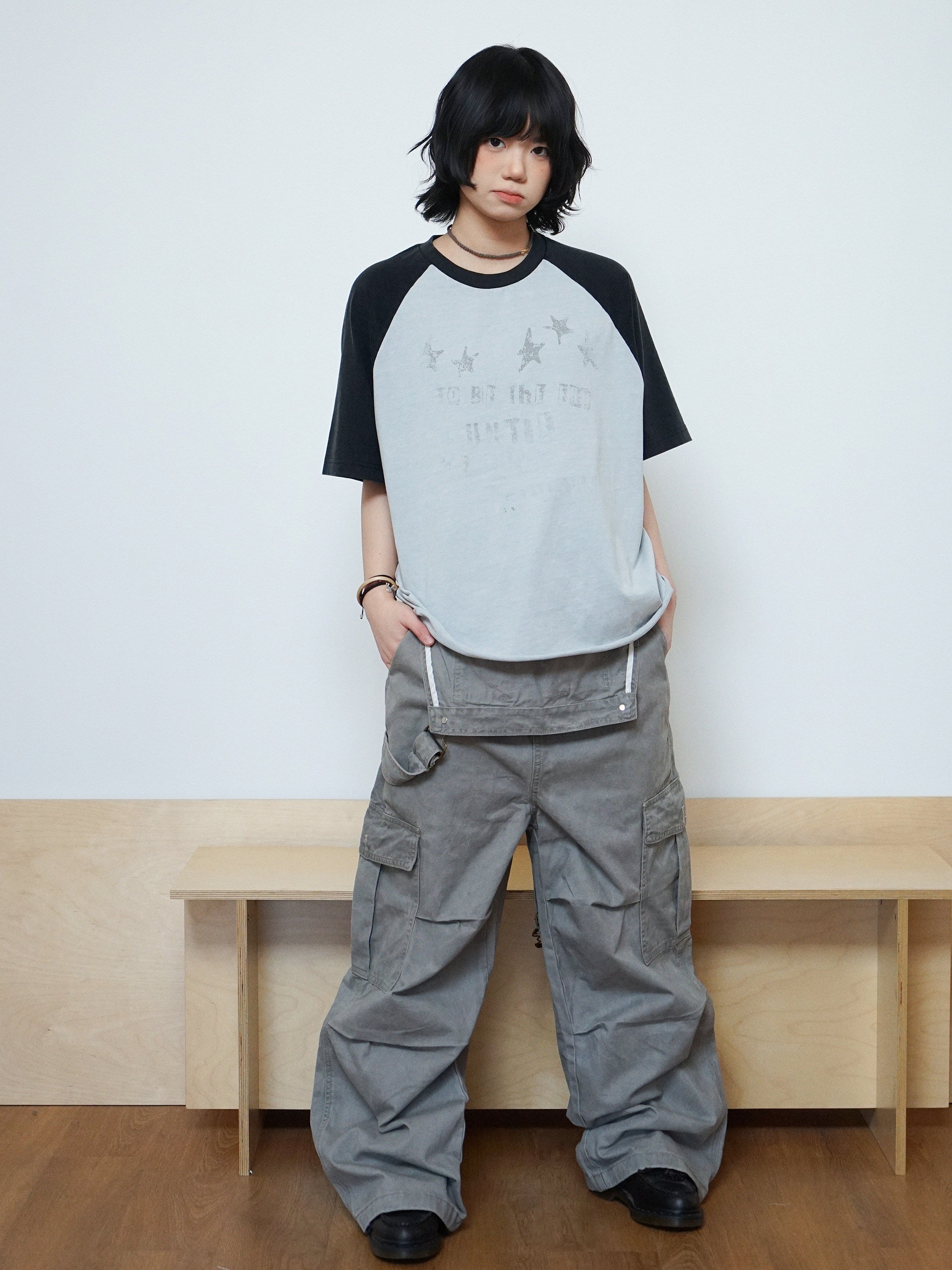 ラグラン配色 ヴィンテージプリントT　N6782