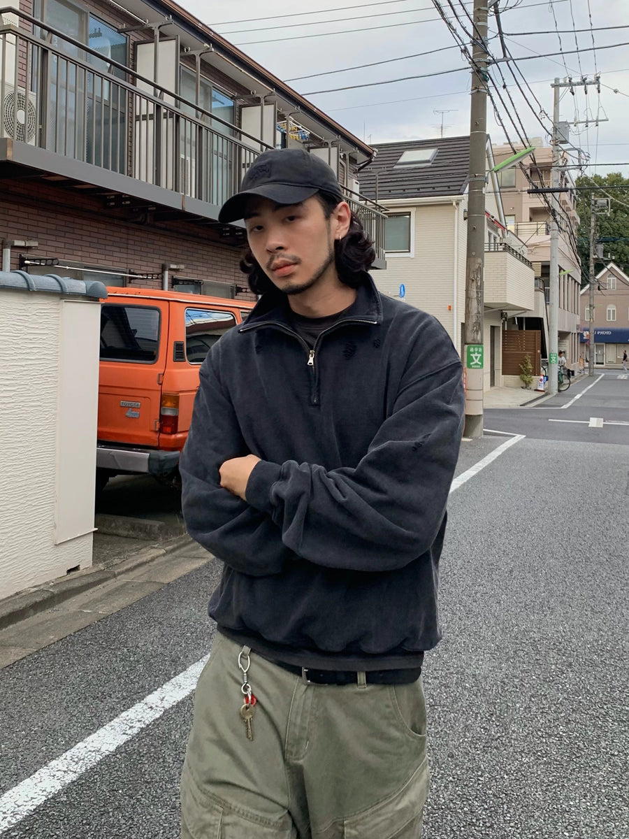 430G ウォッシュド加工ハーフジップスウェット N6133