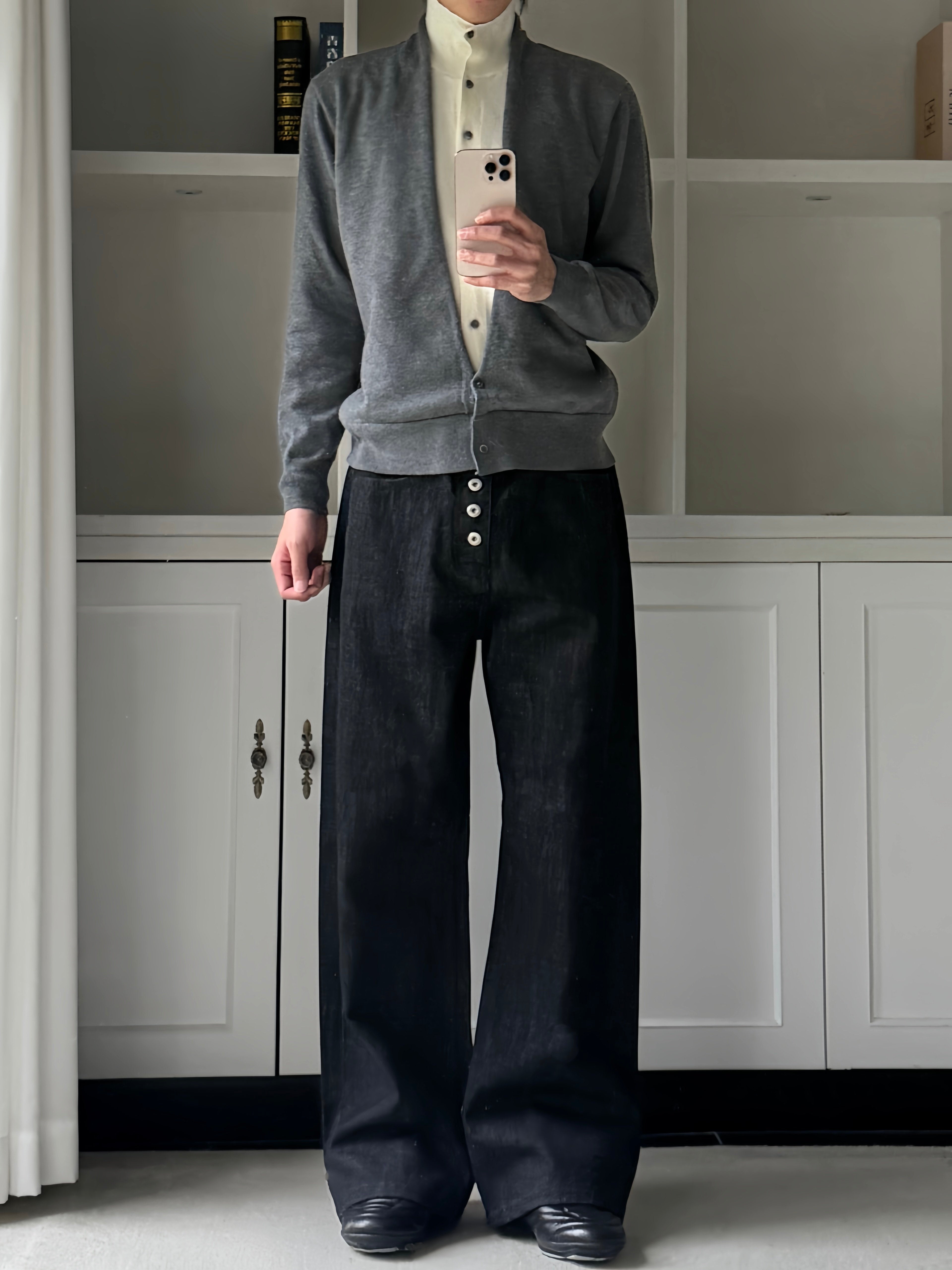 レイヤード風 バイカラー ハイネックニットカーディガン N6475